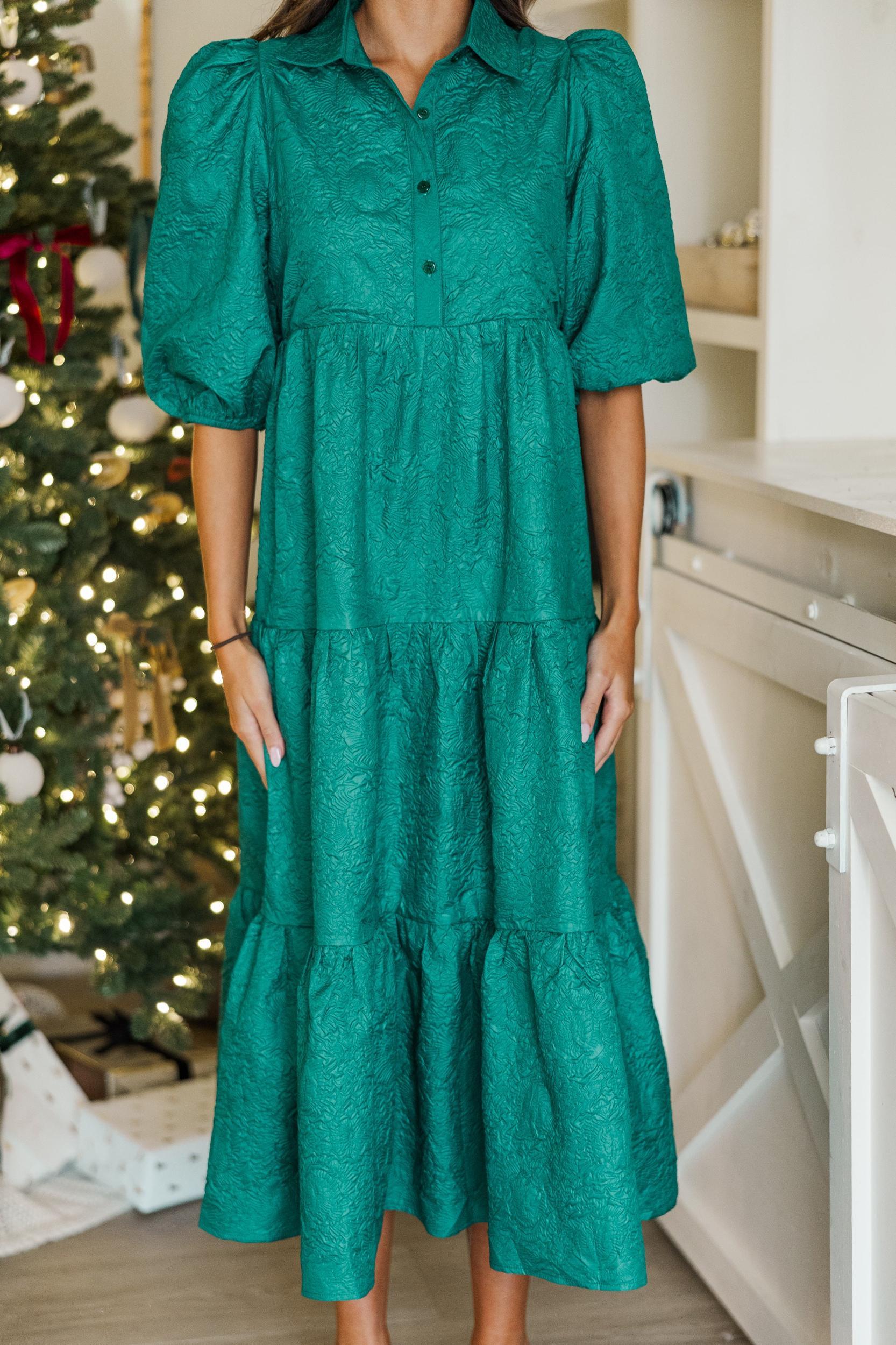 Love Found Emerald Textured Tiered Midi Dress Female Product Image