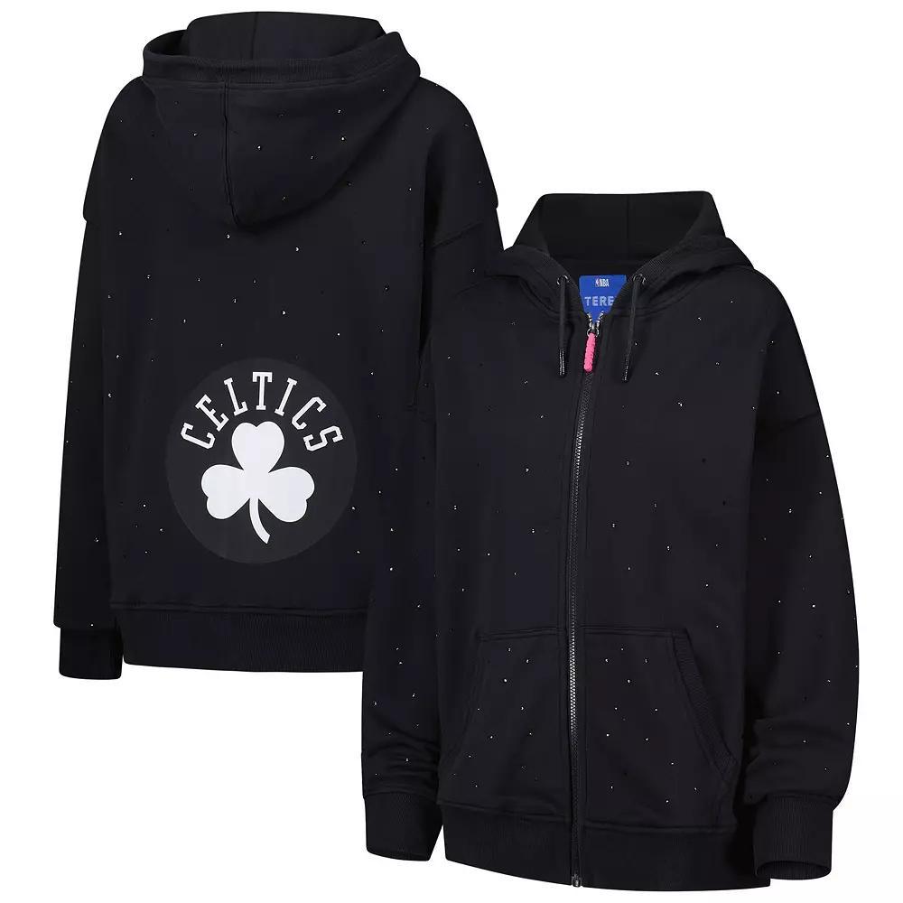 Women's Terez Black Boston Celtics Oversized Allover Gemstone Full-Zip Hoodie, Size: Medium Product Image