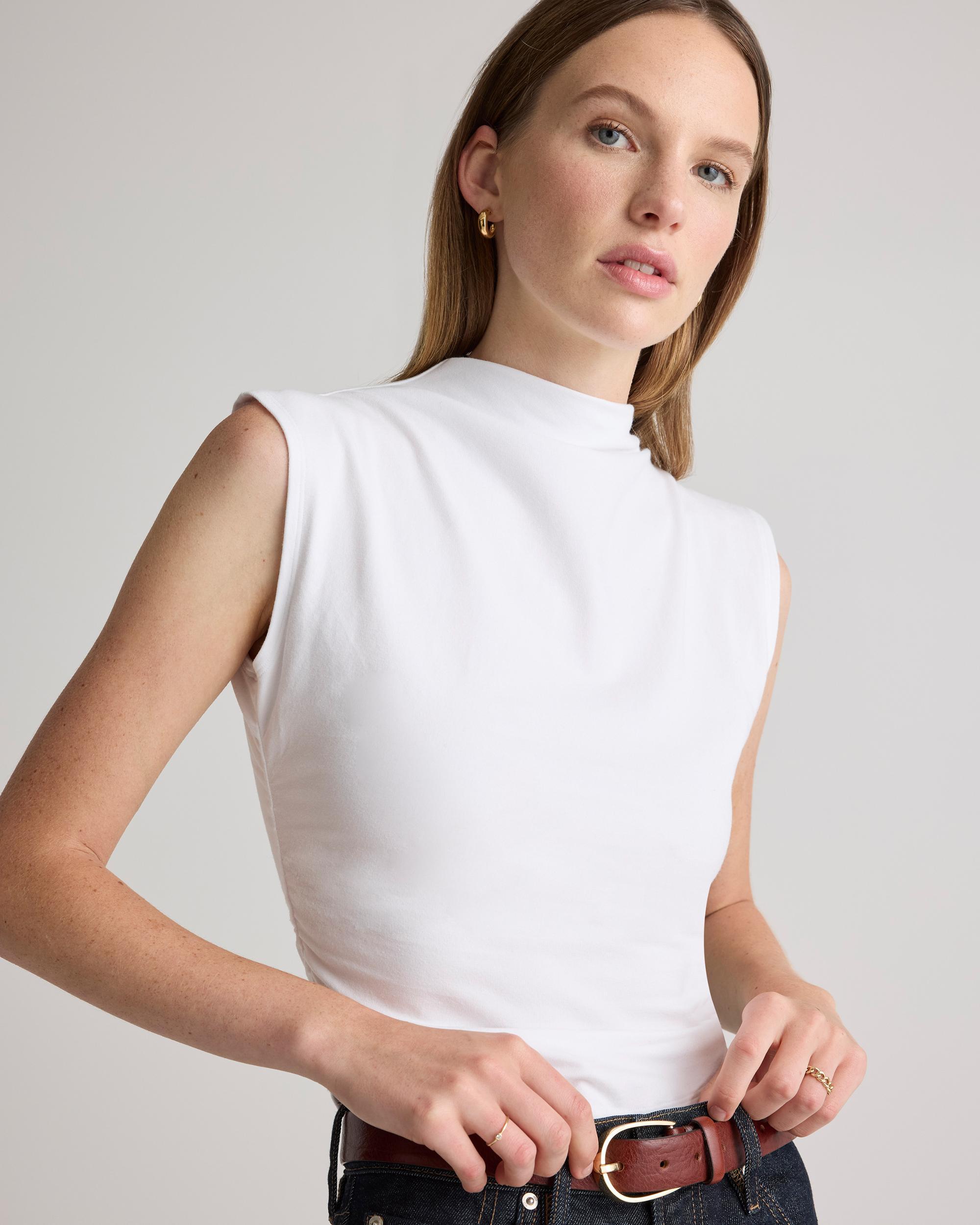Quince | Women's Stretch Cotton Jersey Sleeveless Mock Neck Top Organic Cotton Product Image