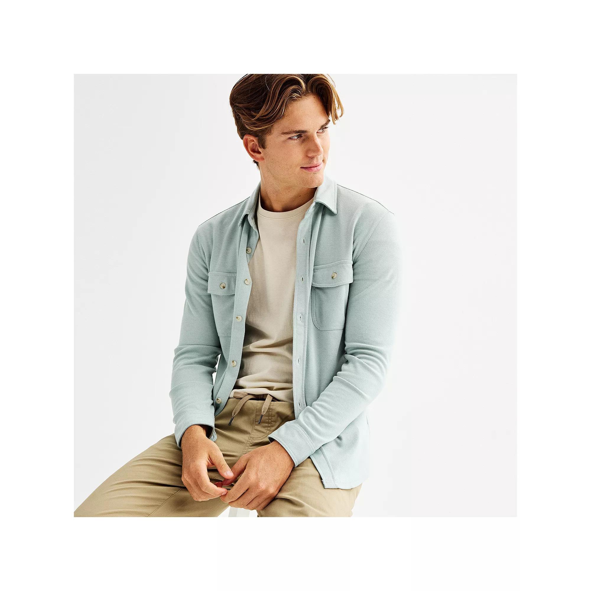 Mens Sonoma Goods For Life Long Sleeve Supersoft Knit Button-Up Shirt Green Product Image