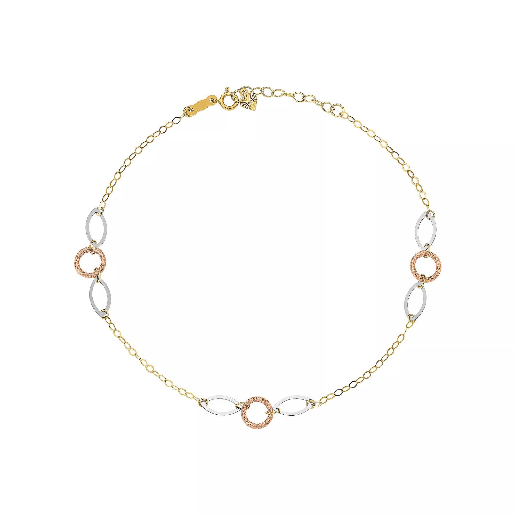 14k Gold Tri-Color Circle & Oval Anklet, Women's, Size: 10", 14k  Tone Product Image