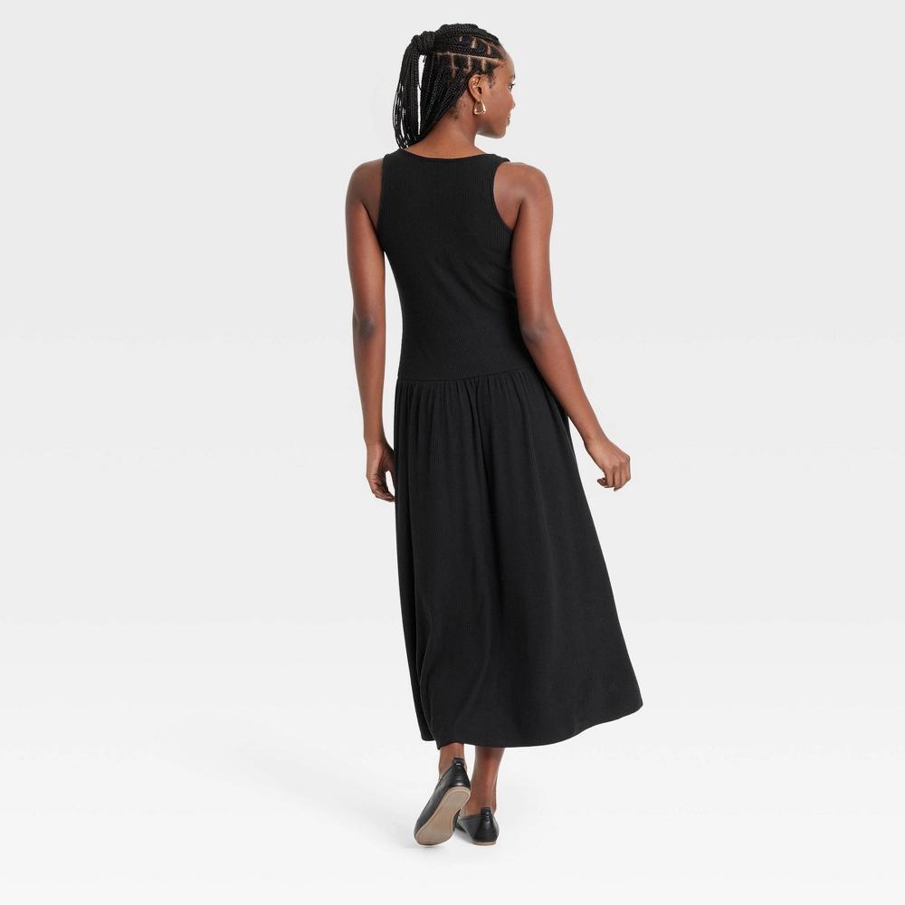 Womens Drop Waist Knit Midi Slip Dress - Universal Thread Black L: Rayon, Recycled Polyester, Spandex, Ribbed Product Image