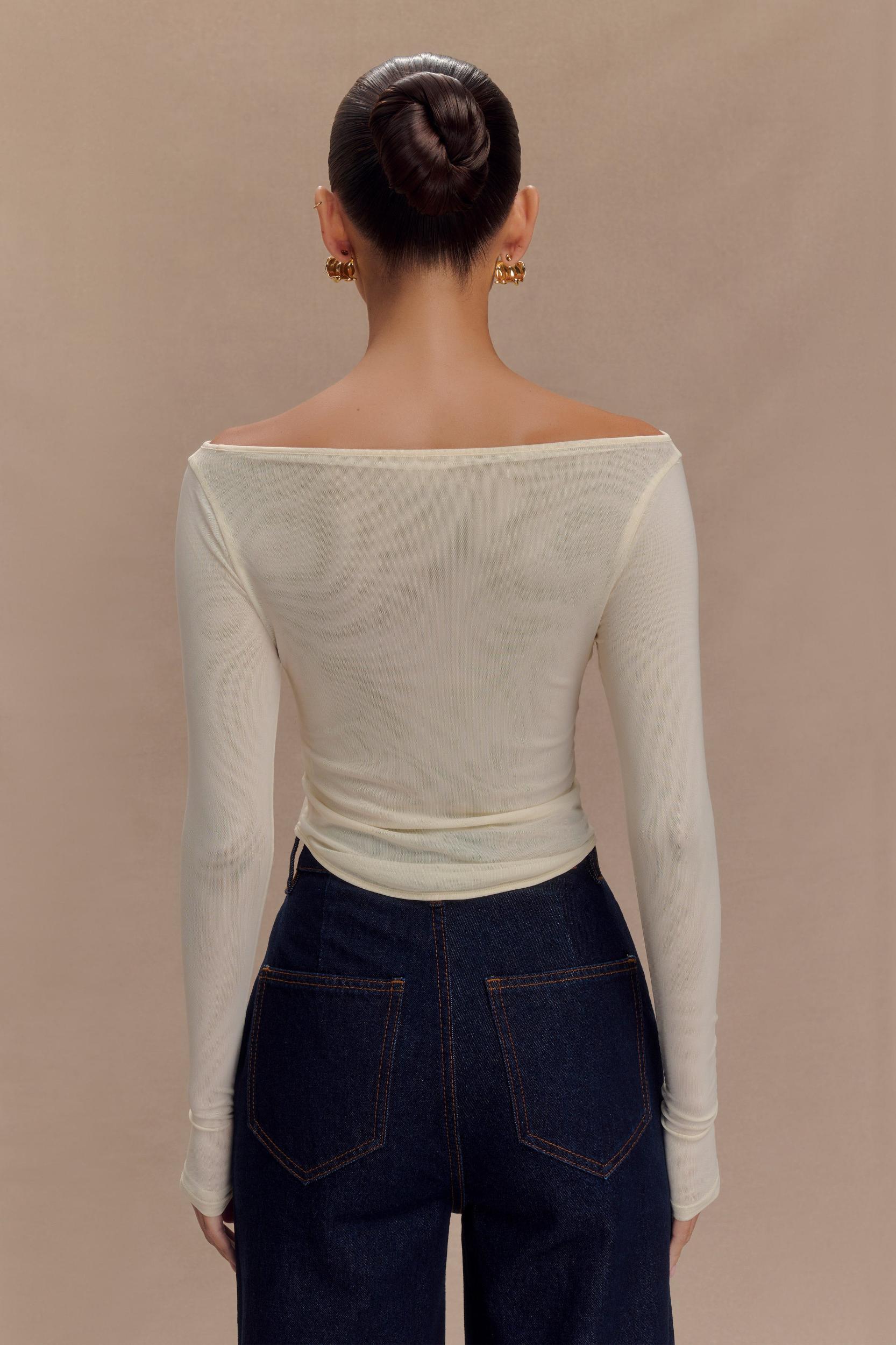 Colette Boat Neck Mesh Top - Ivory Product Image