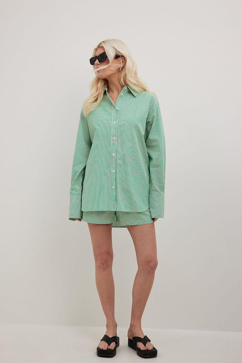 Striped Elastic Waist Cotton Shorts Product Image