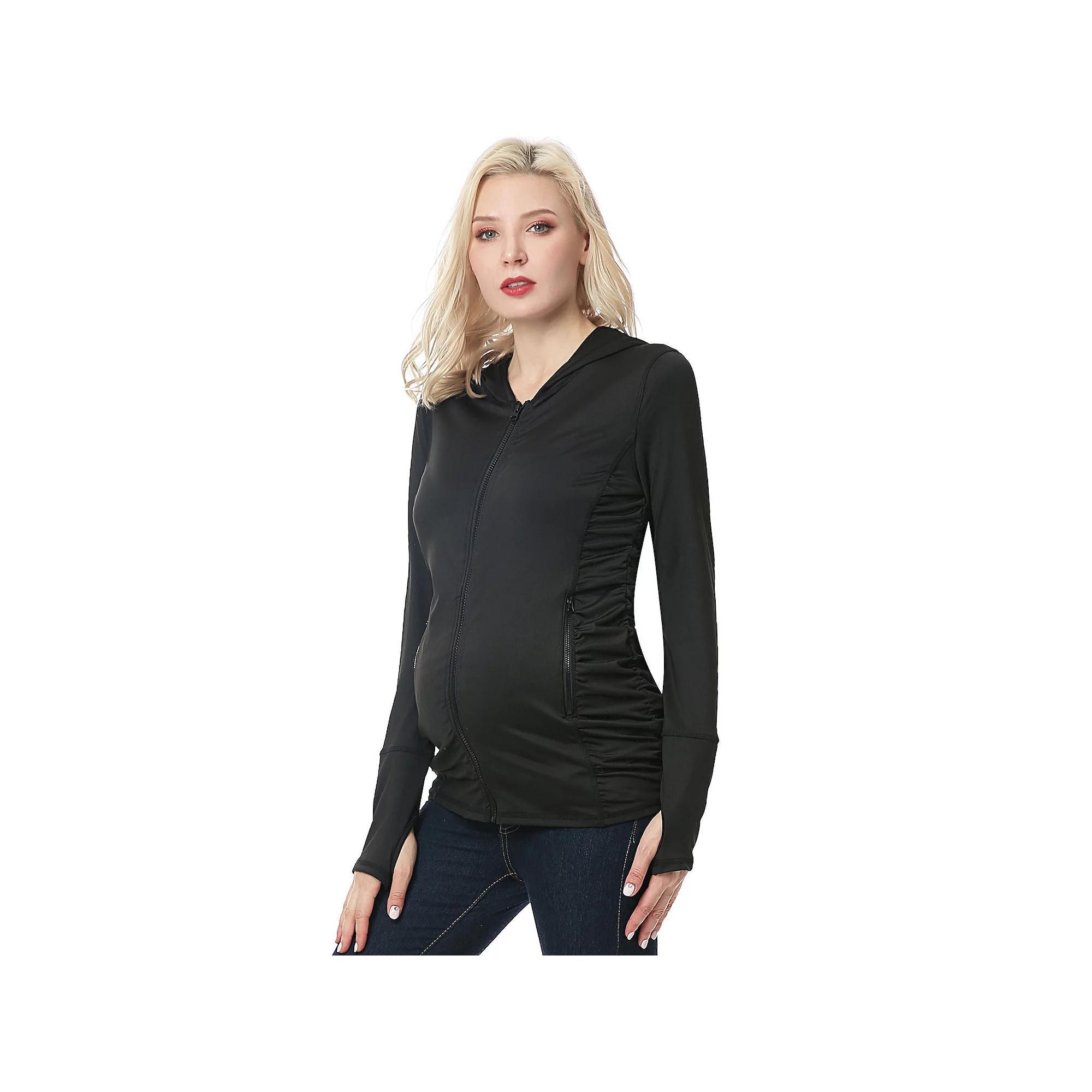 Maternity Pokkori Ruched Performance Hoodie, Women's, Size: Small-Mat, Black Product Image