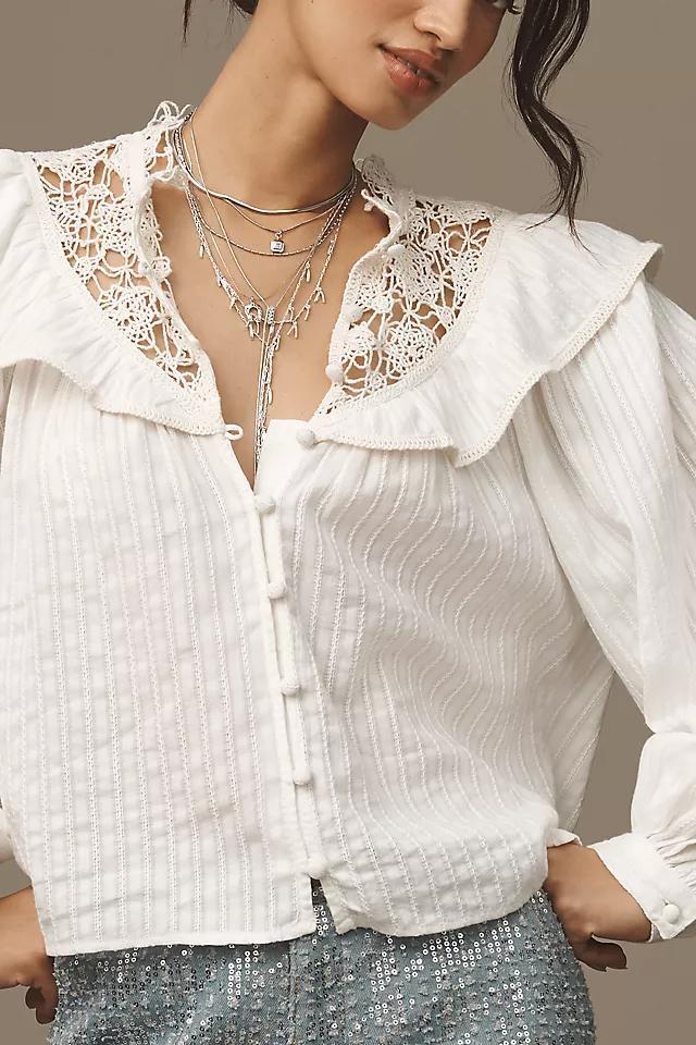 Pilcro Long-Sleeve Eyelet Cutwork Blouse Product Image