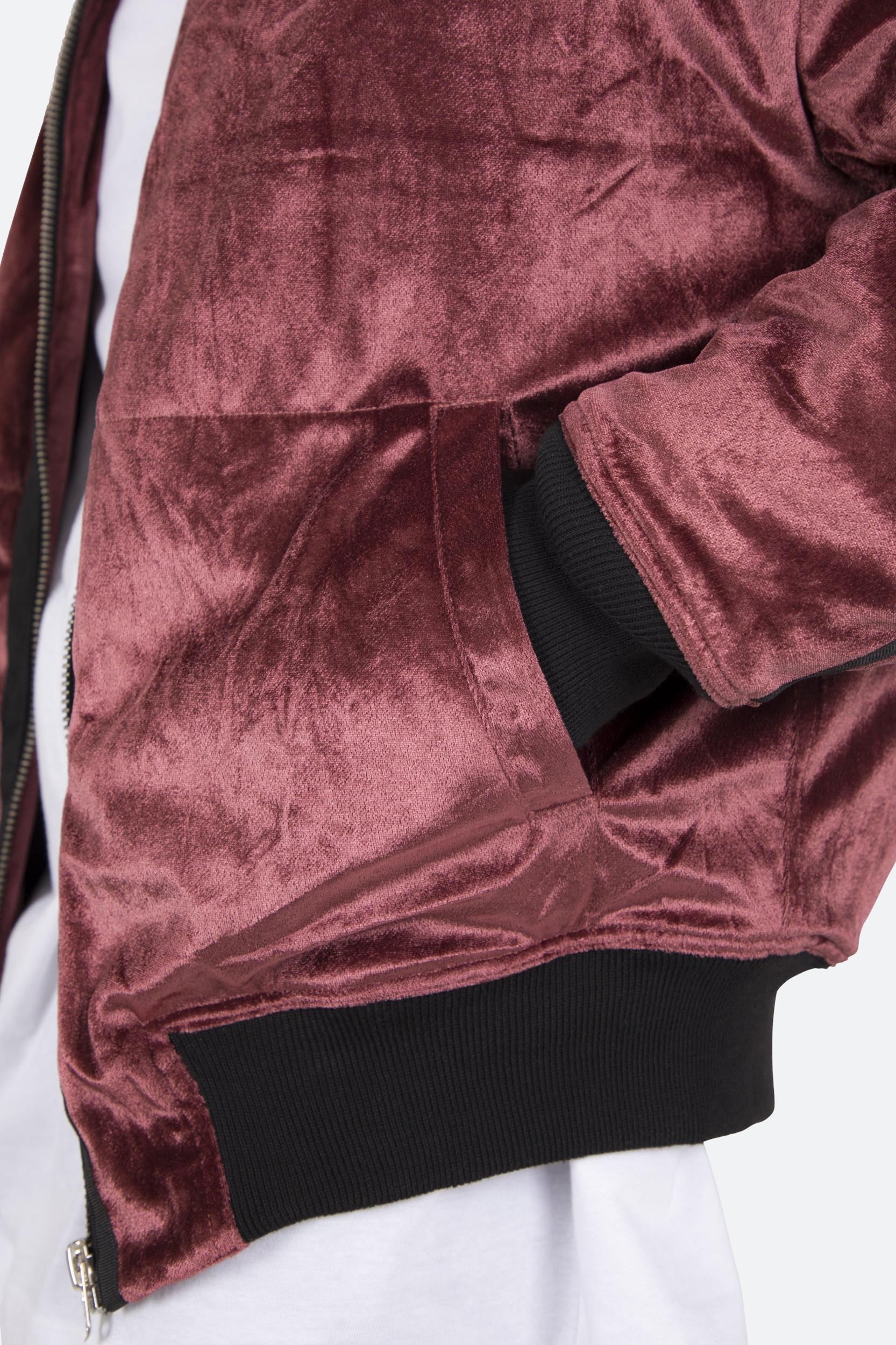 Velour Bomber Jacket - Burgundy Product Image