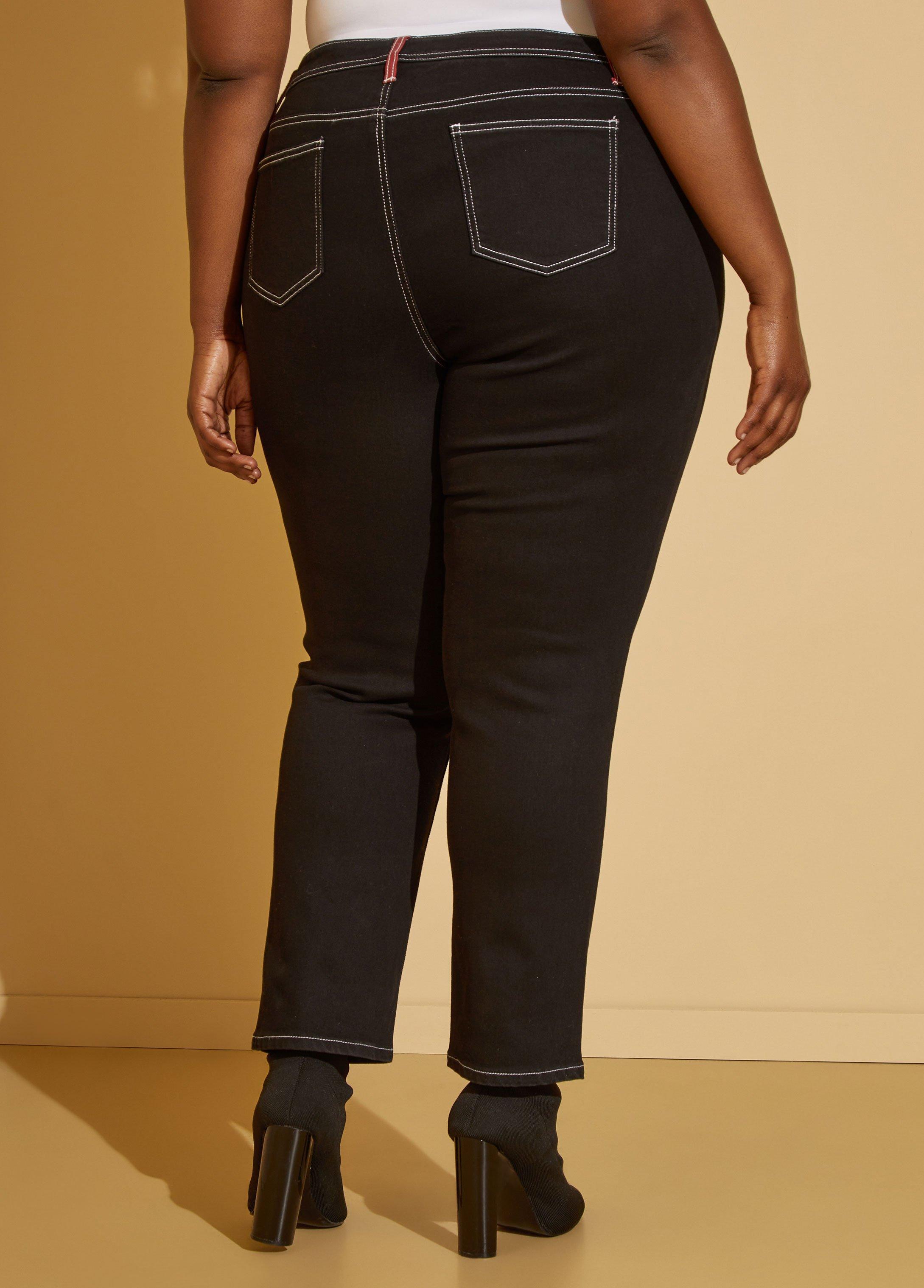 Faux Leather Trimmed Slim Jeans Product Image