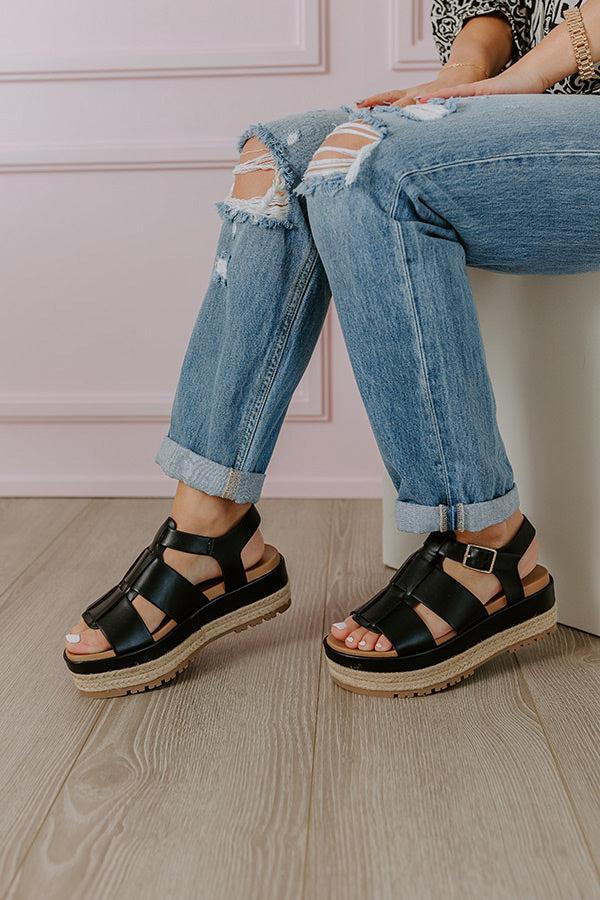 The Frankie Faux Leather Espadrille in Black Product Image