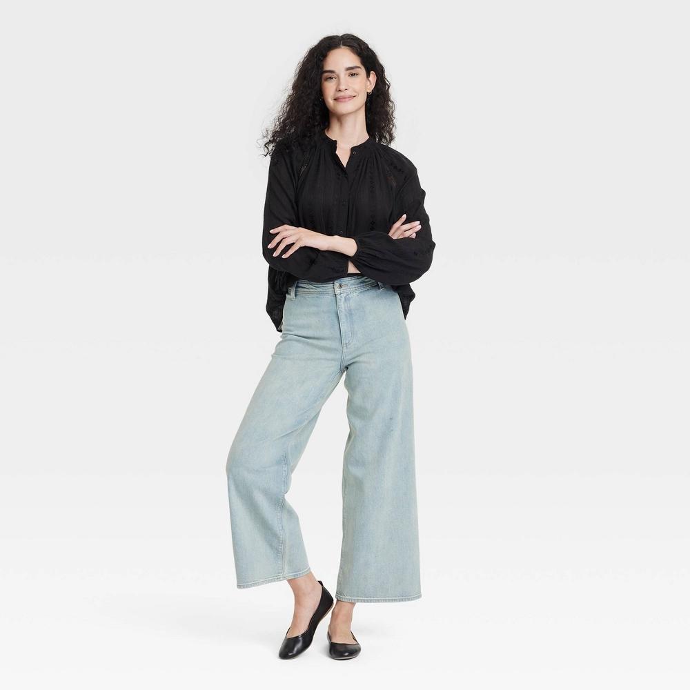 Women's High-Rise Sailor Wide Leg Ankle Jeans - Universal Thread™ Light Wash 14: Cotton , Relaxed Fit Product Image