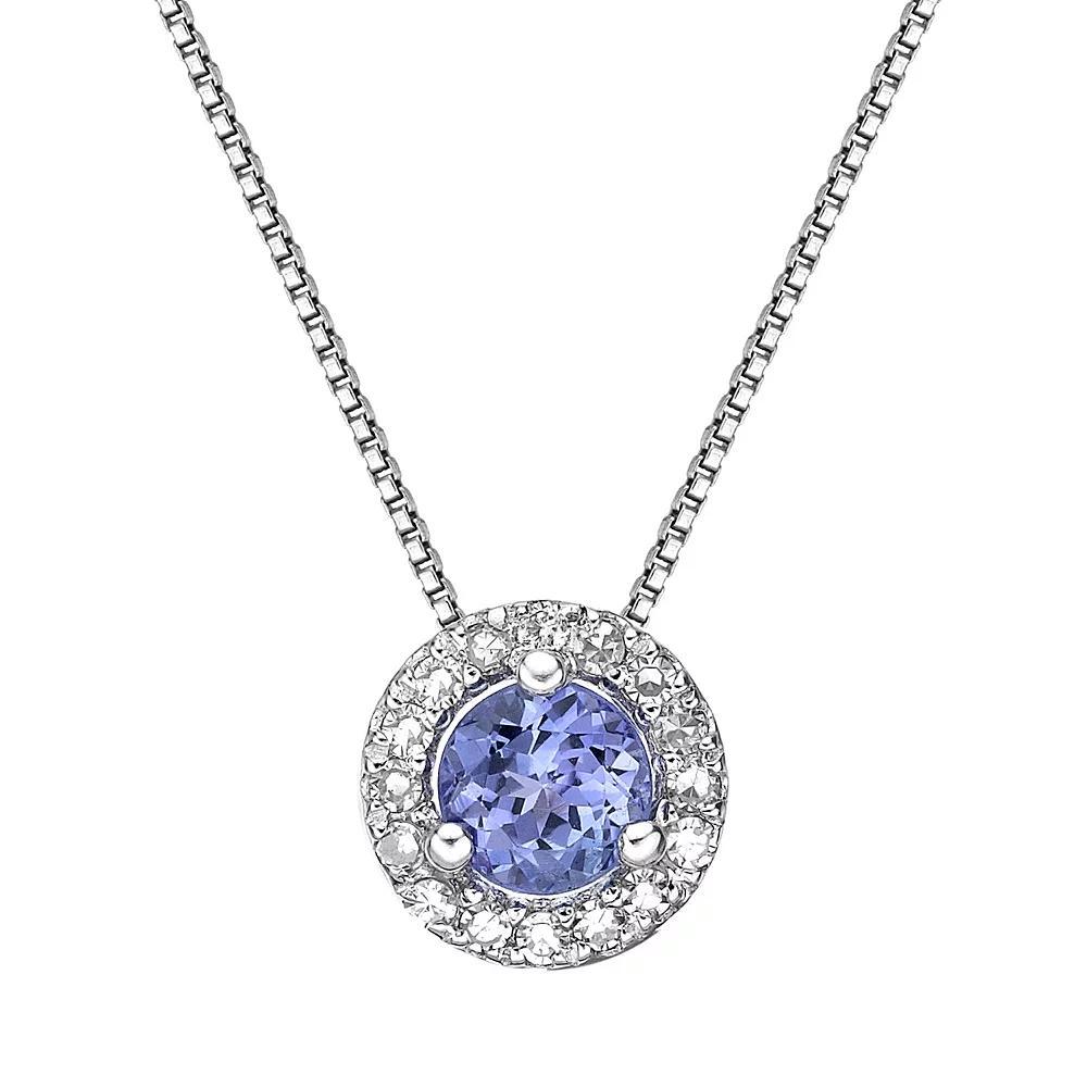 Gemminded Sterling Silver 1/6 Carat T.W. Diamond Tanzanite Halo Pendant Necklace, Women's, Size: 18" Product Image