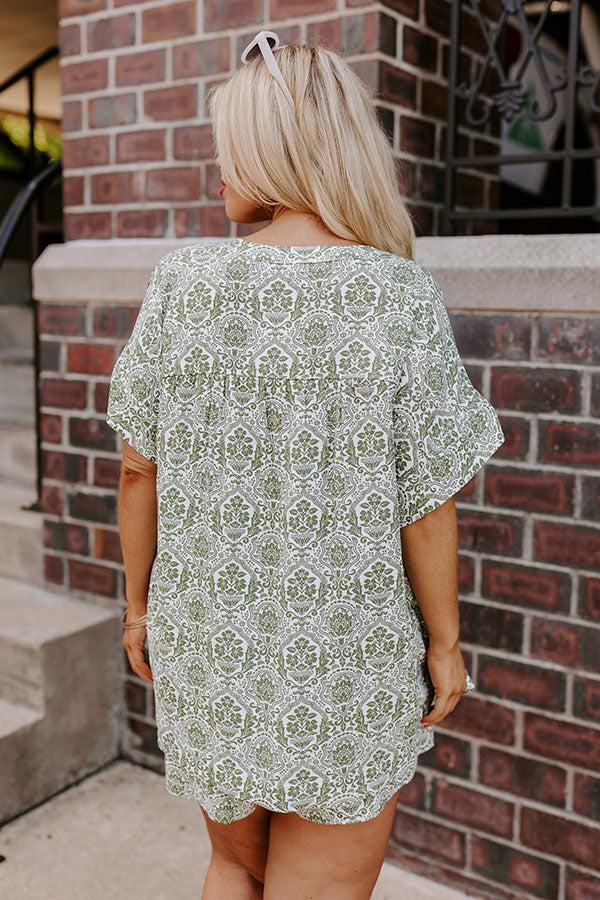 Mykonos Muse High Waist Linen-Blend Floral Shorts in Olive Curves Product Image