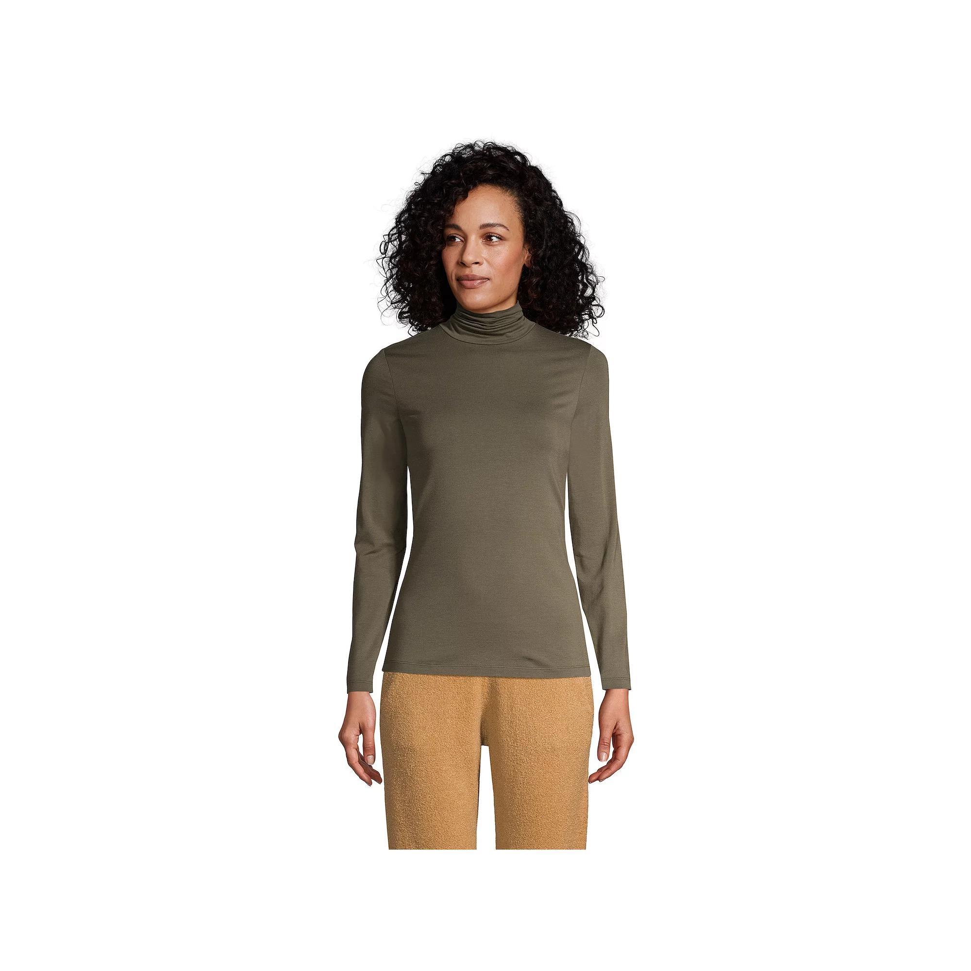 Petite Lands' End Lightweight Fitted Long Sleeve Turtleneck, Women's, Size: Small Petite, Estate Green Grey Product Image