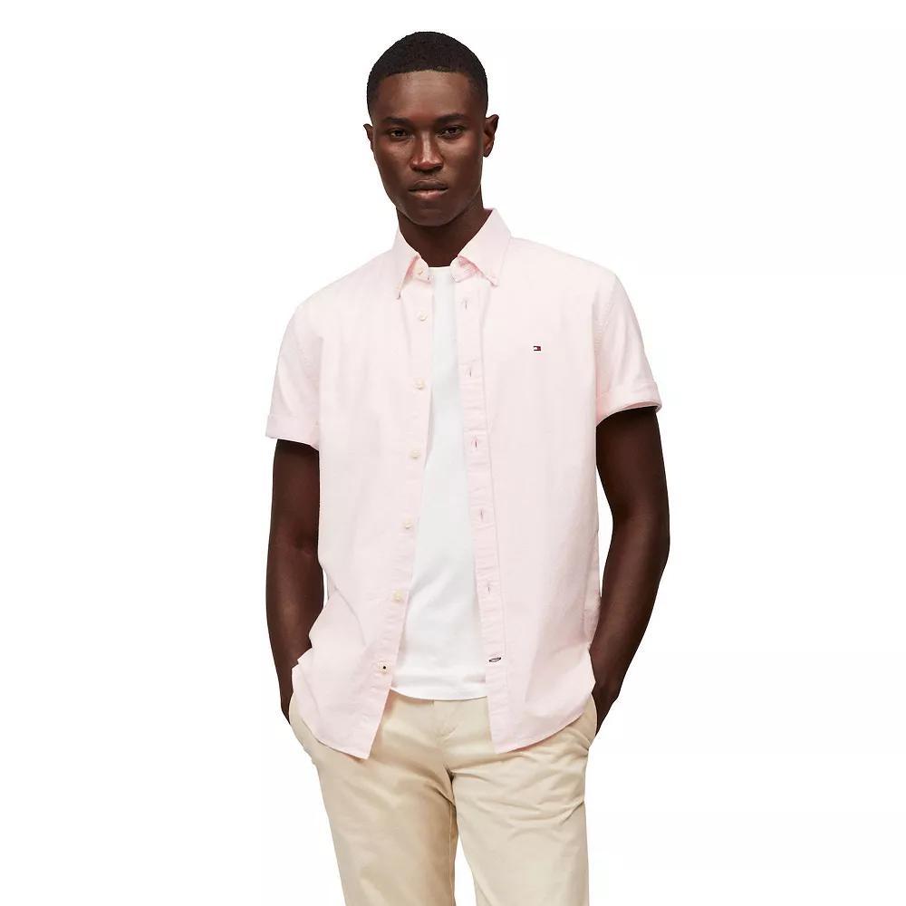 Men's Tommy Hilfiger Short Sleeve Original Stretch Oxford Shirt, Size: XL, Precious Pink Solid Product Image