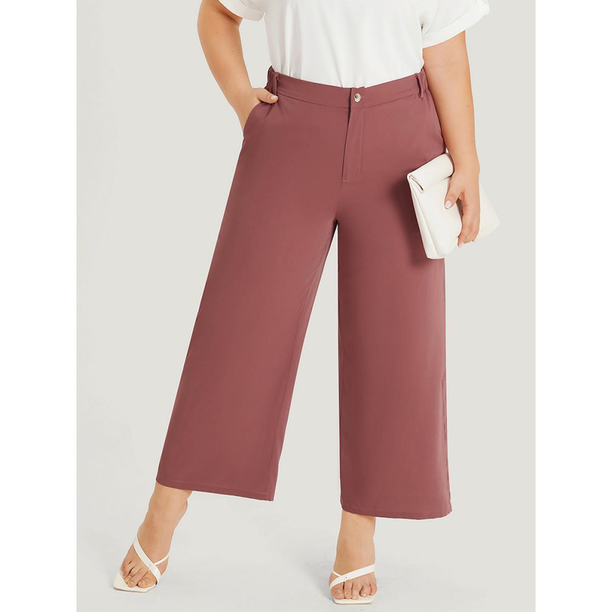 Plus Size Solid Pocket Elastic Waist Straight Leg Pants Women DustyPink Office Straight Leg High Rise Work Pants BloomChic 18-20/2X Product Image