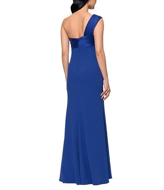 Betsy & Adam Scuba Crepe Mikado One Shoulder Mixed Media Sheath Gown Product Image
