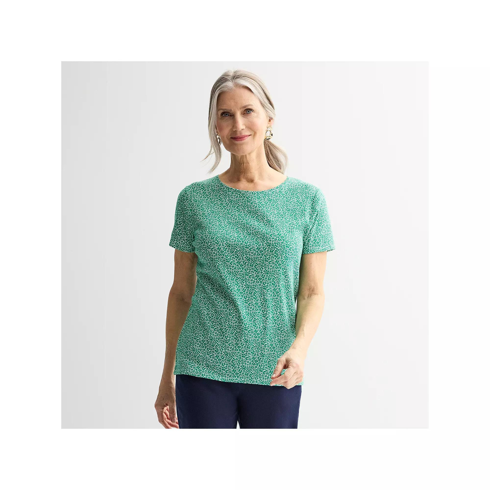 Women's Croft & Barrow® Essential Crewneck Tee, Size: Large, Green Mini Garden Product Image