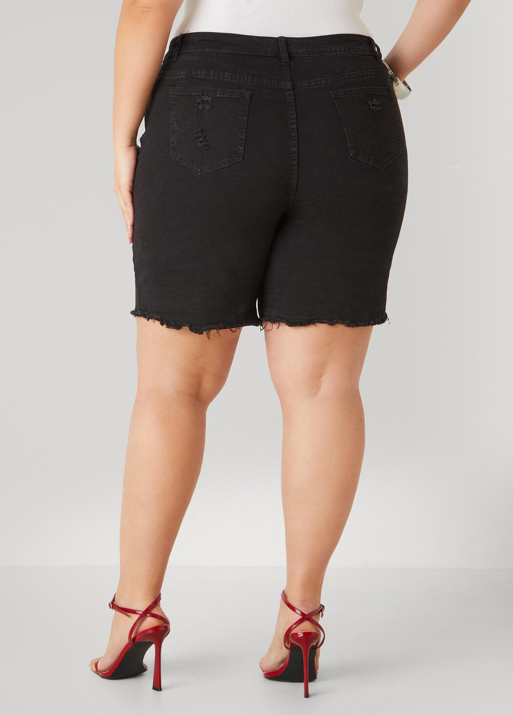 High Rise Distressed Denim Shorts Product Image