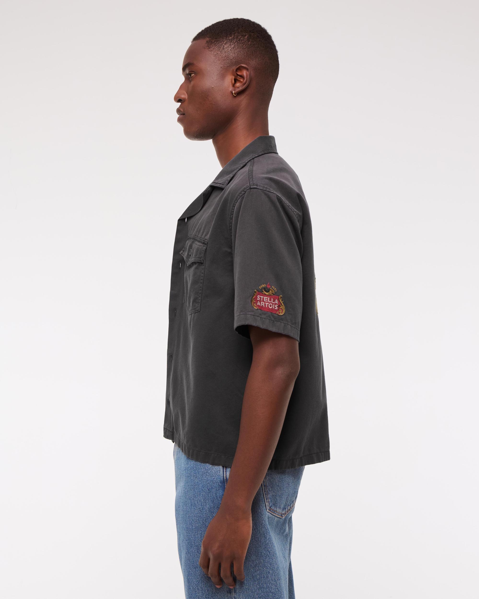 Short-Sleeve Cropped Pabst Workwear Button-Up Shirt Product Image