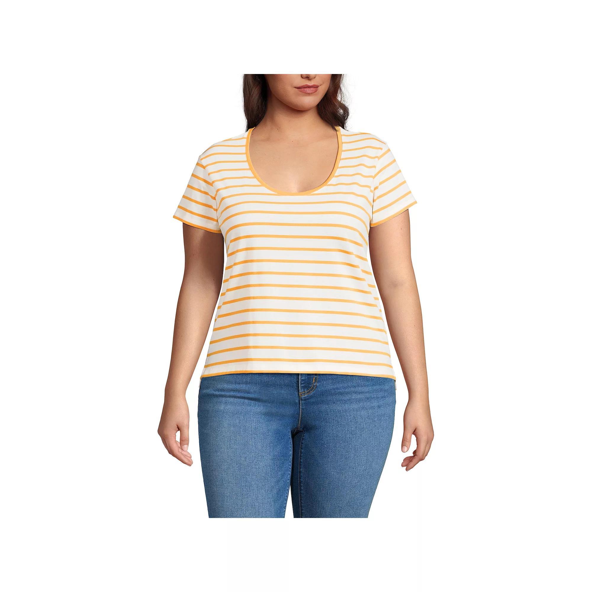 Plus Size Lands' End Short Sleeve Scoopneck T-Shirt, Women's, Size: 1XL, White Product Image