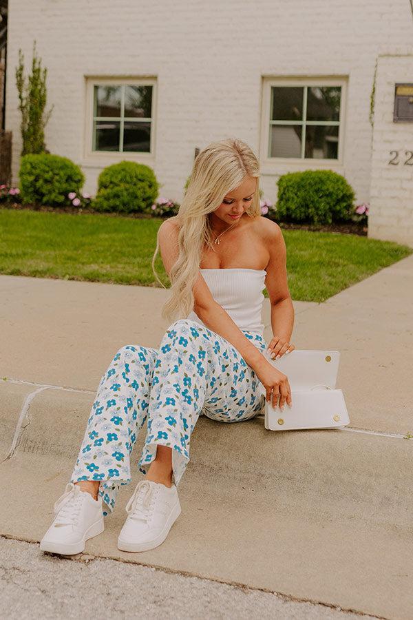 The Poppy High Waist Floral Wide Leg Pants in Blue Product Image