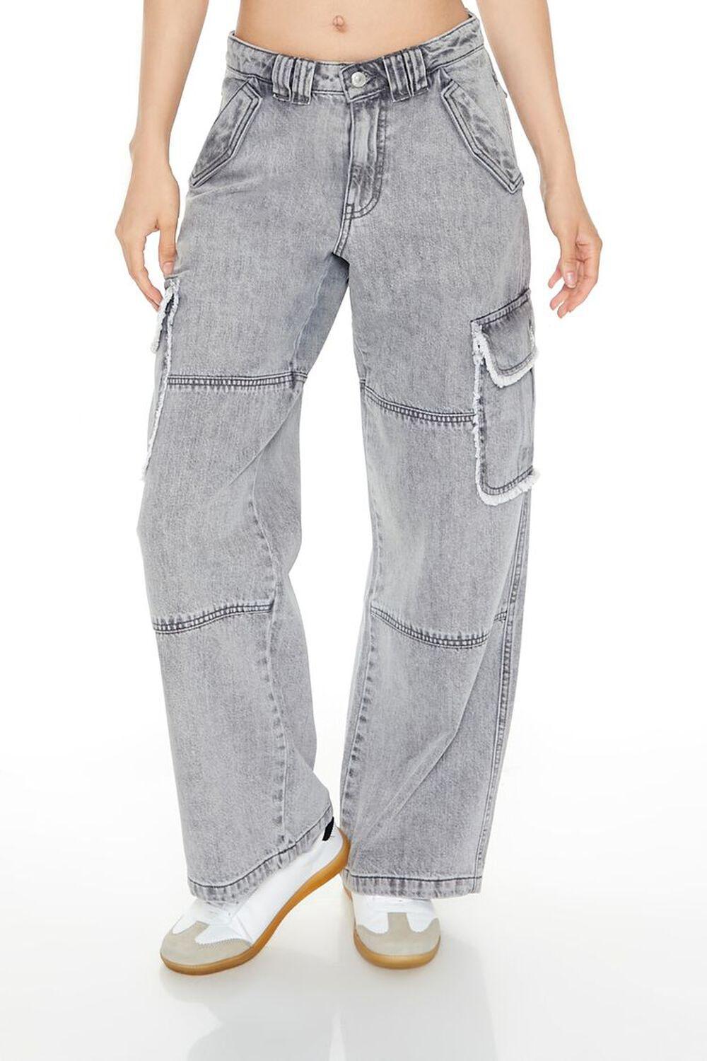 Frayed Wide-Leg Cargo Jeans | Forever 21 Product Image
