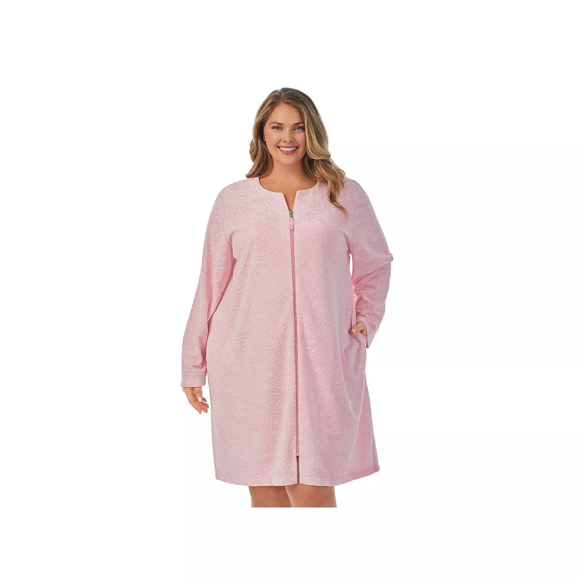 Plus Size Stan Herman Embossed Vintage Terry Zip-Front Robe, Women's, Size: 3XL, Pink Product Image