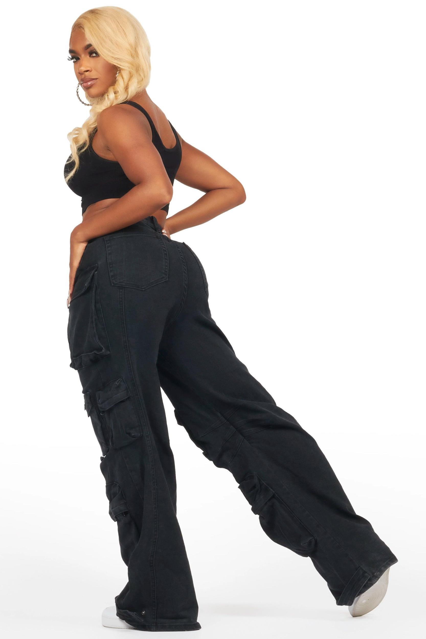Nakia Black Cargo Wide Leg Jean Female Product Image