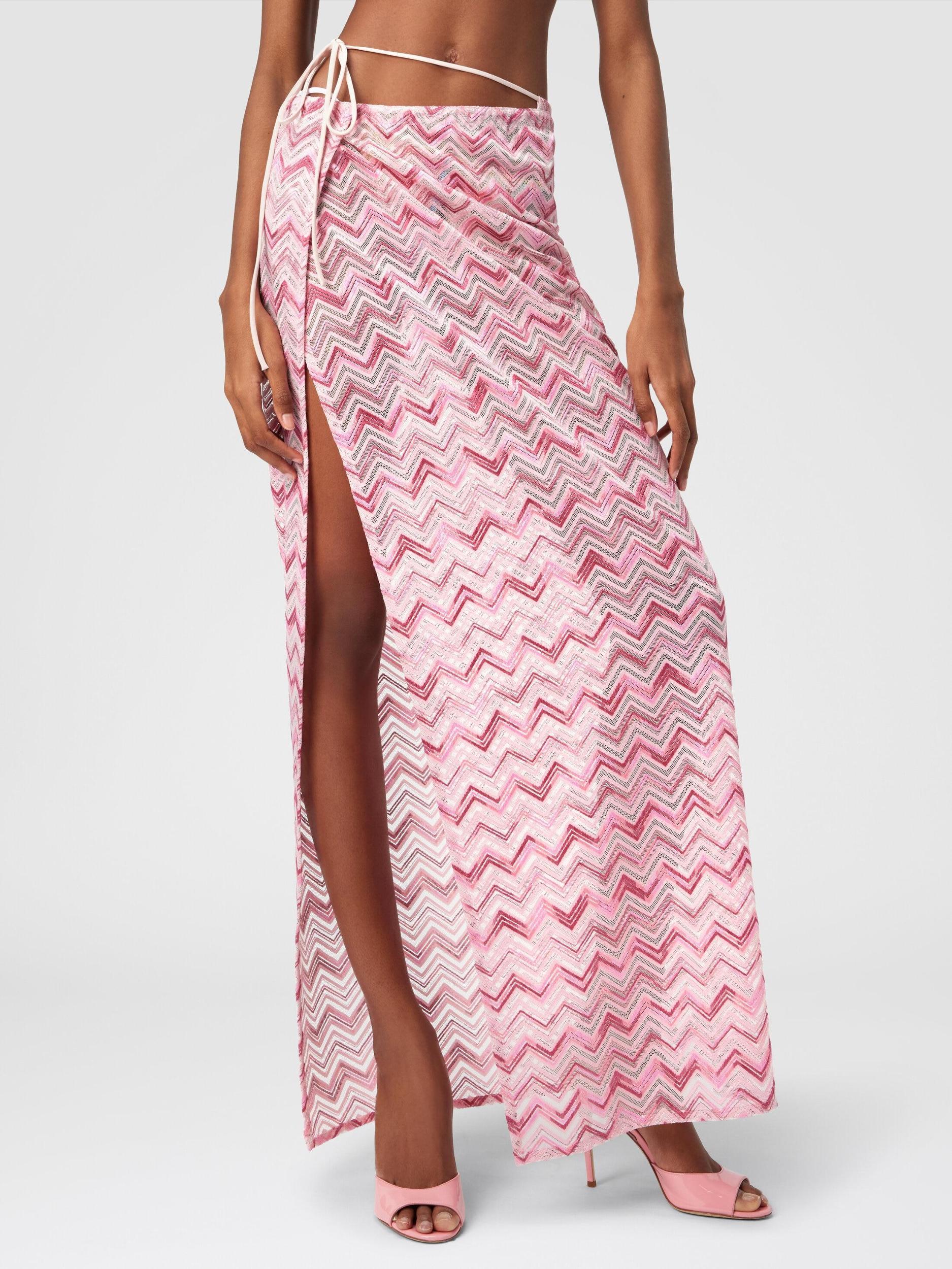 Long skirt in viscose-blend tulle with slub zigzag Product Image