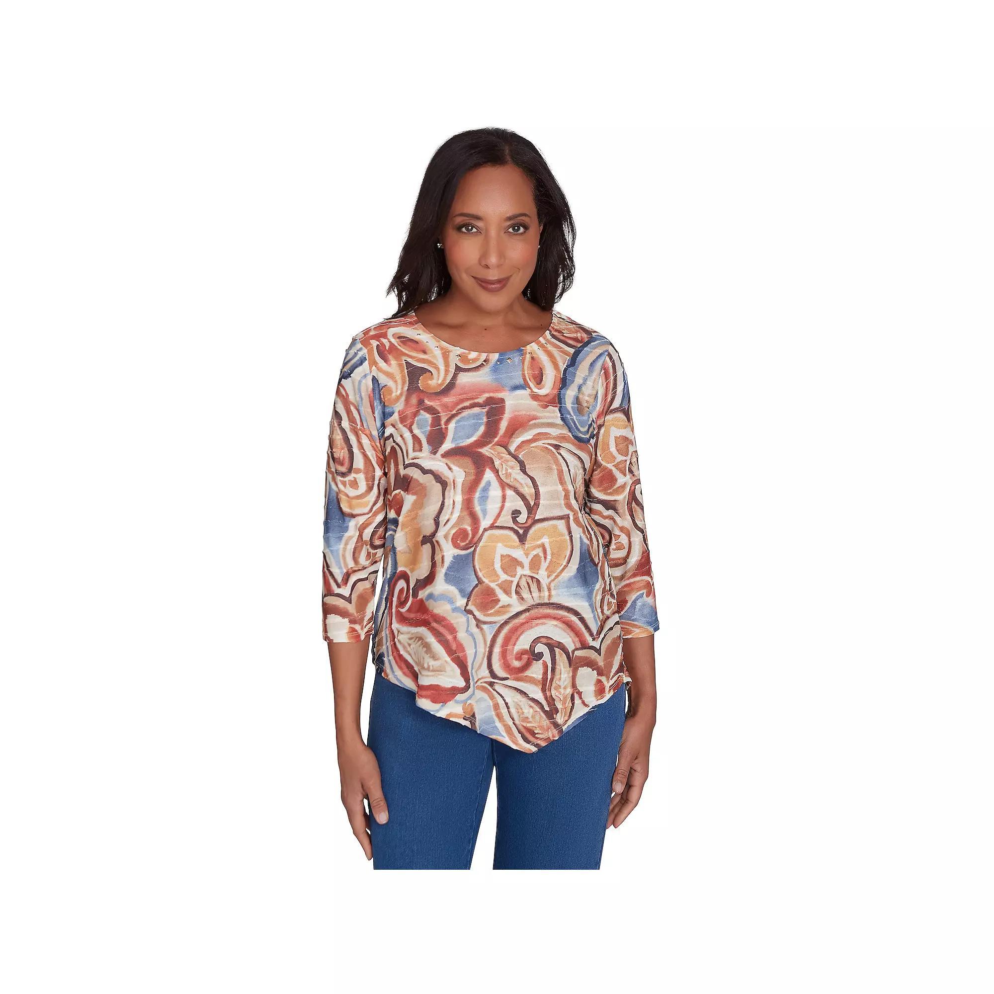 Women's Alfred Dunner Watercolor Paisley Crewneck Top, Size: XL, Neutral Team Product Image