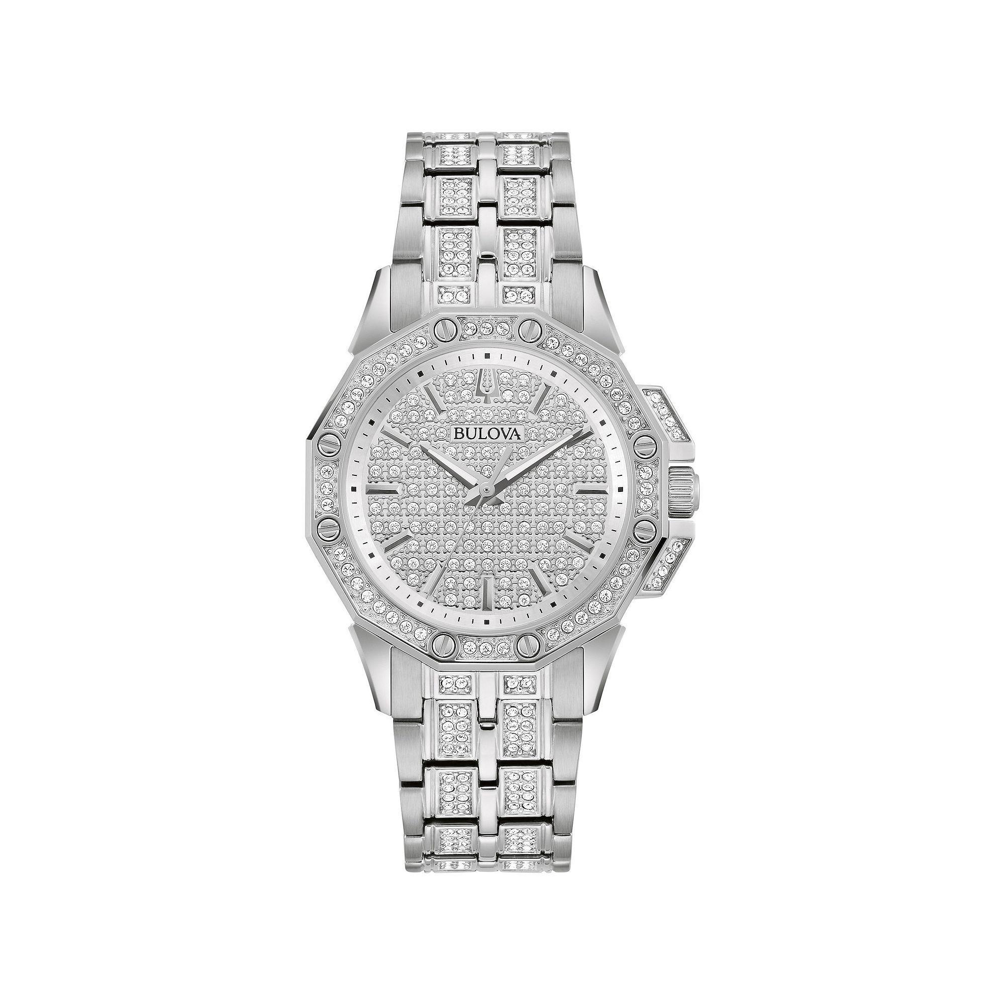 Bulova Womens Octava Stainless Steel Crystal Accent Bracelet Watch - 96L305 Silver Product Image
