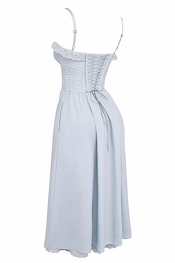 Jaime Soft Blue Cotton Broderie Anglais Midi SunDress Product Image