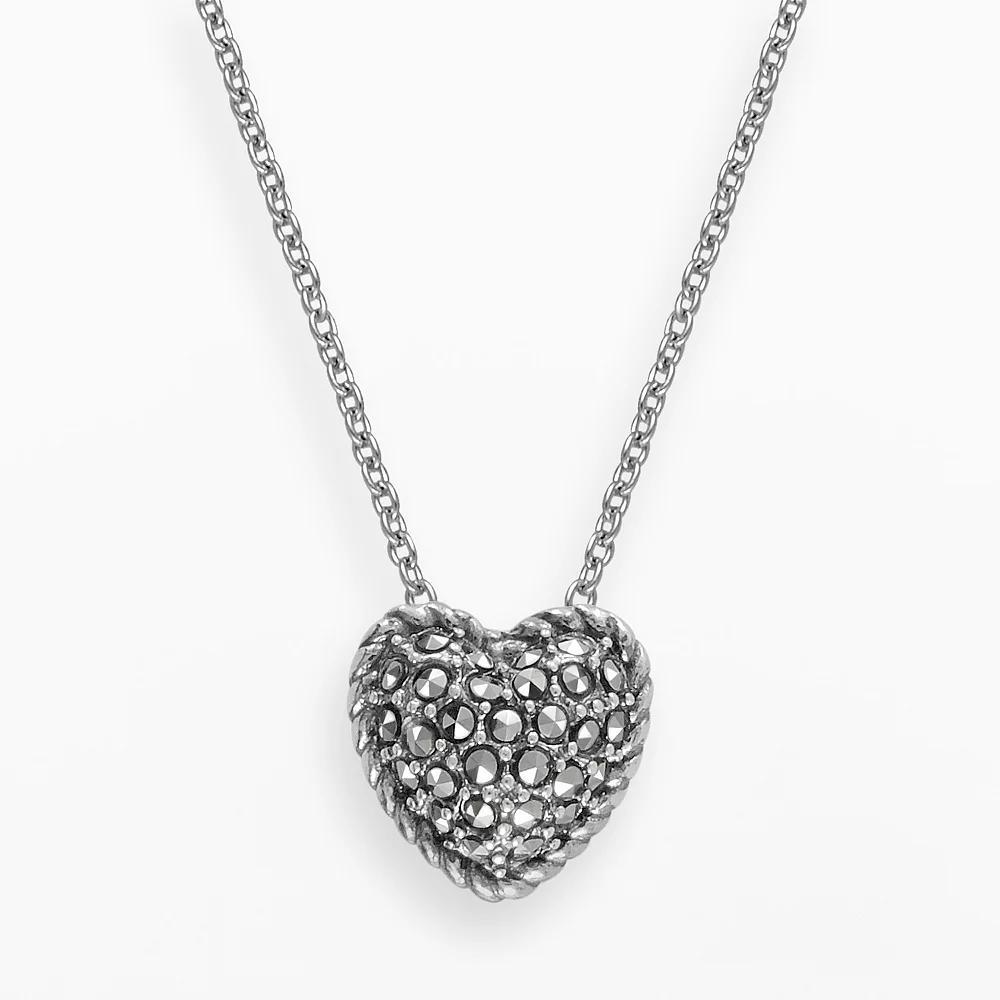 Lavish by TJM Sterling Silver Heart Pendant, Women's, Size: 18", Black Product Image