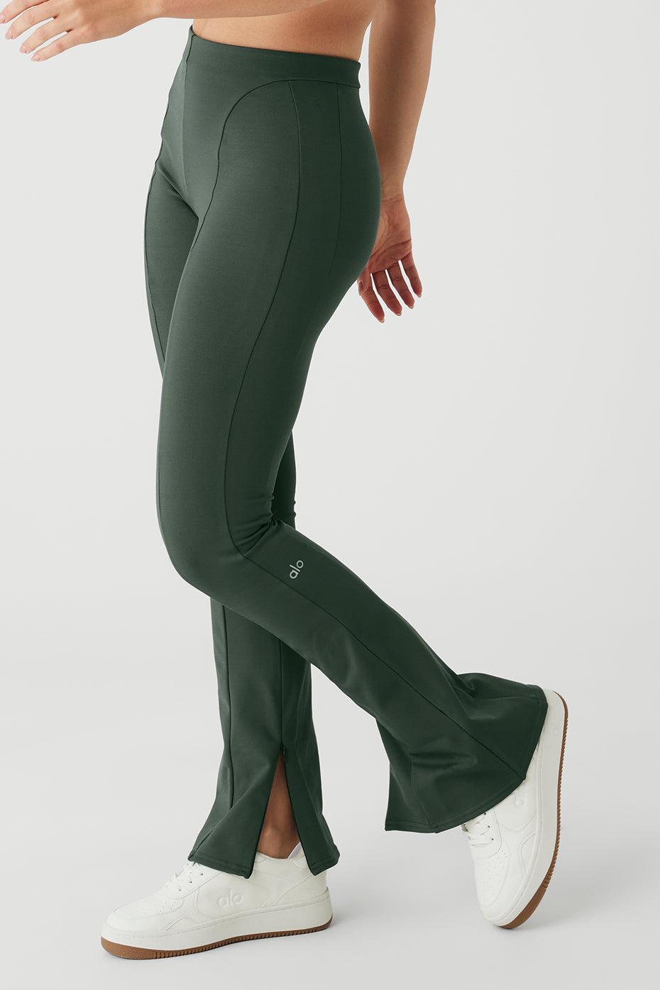 Alo Yoga | High-Waist Zip It Flare Legging Green Product Image