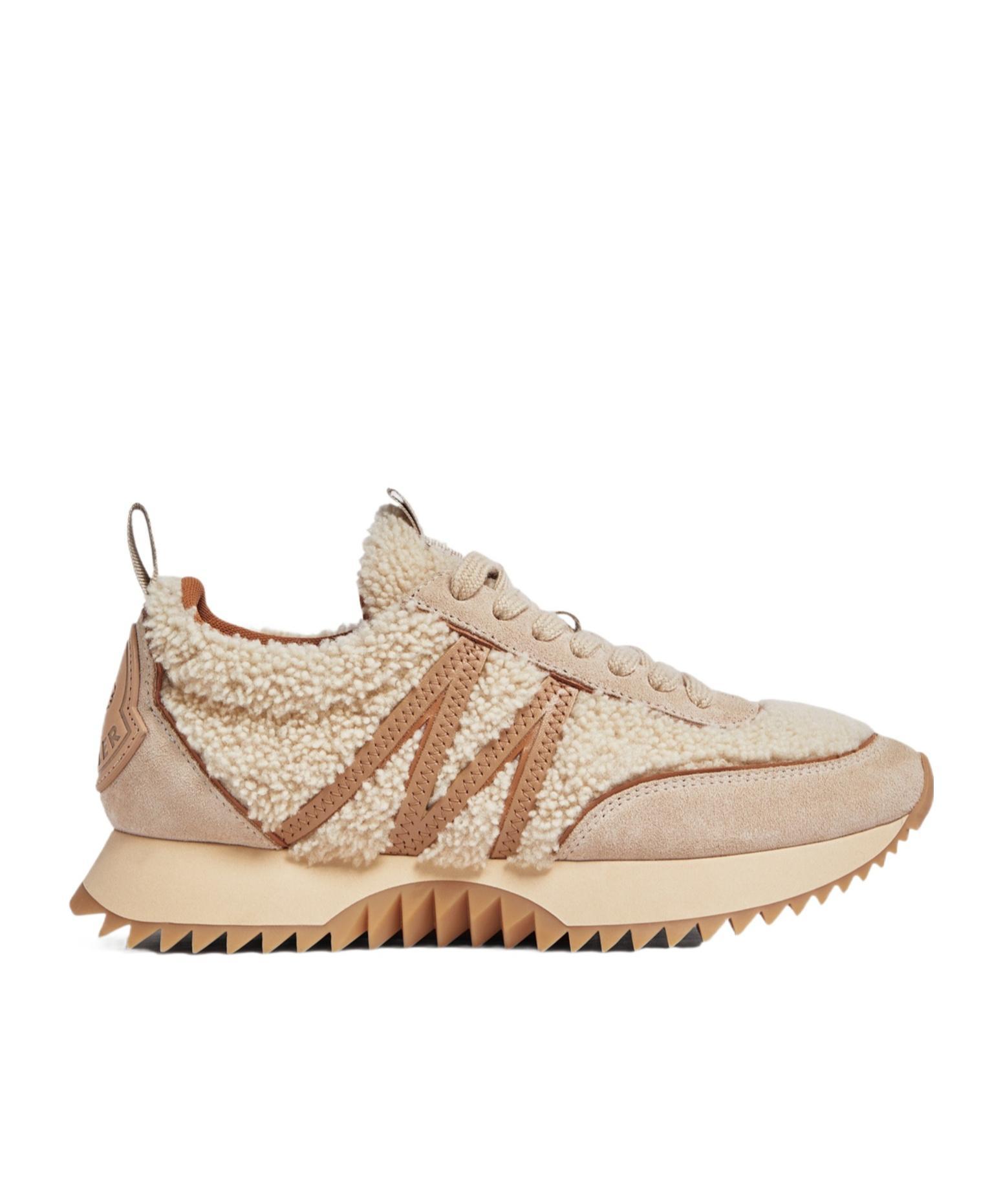 MONCLER Pacey Shealing-suede Sneakers In Tan Product Image