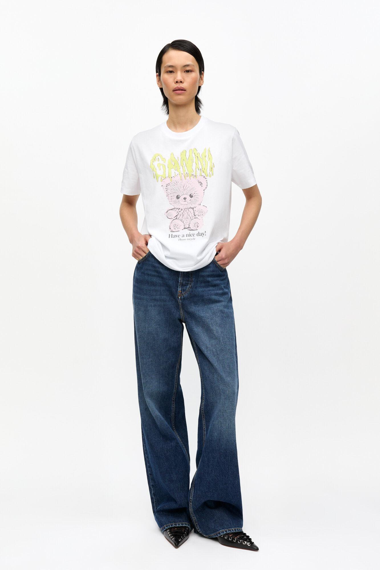 White Basic Cotton Jersey Teddy Relaxed T-shirt Product Image
