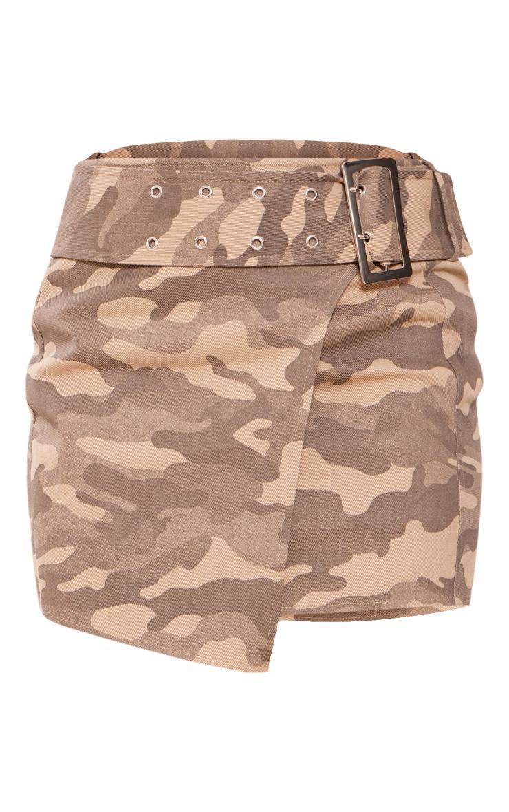 Brown Camo Buckle Detail Denim Mini Skirt Product Image