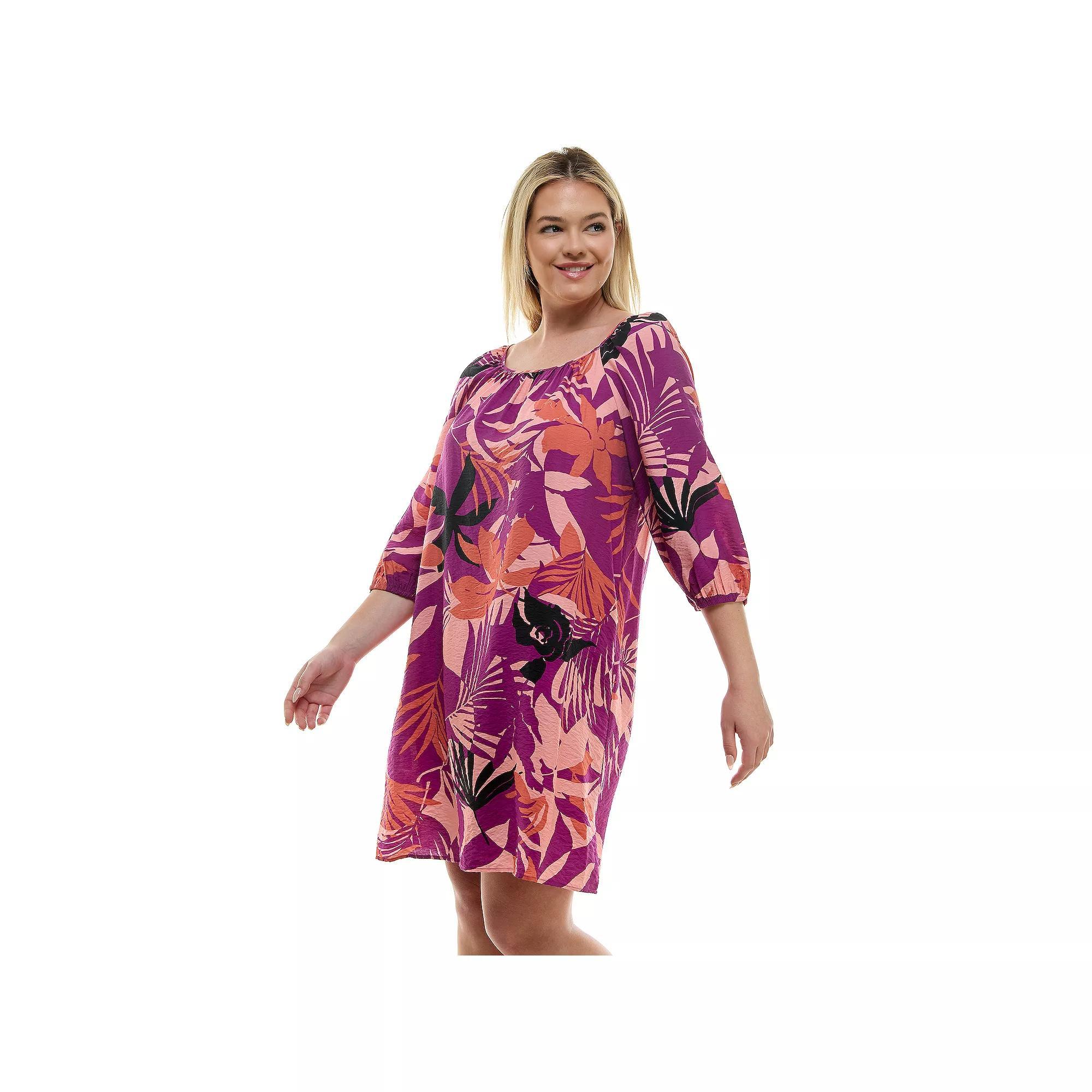 Plus Size Luxology Raglan Sleeve Dress, Women's, Size: 1XL, Pink Coral Peach Product Image