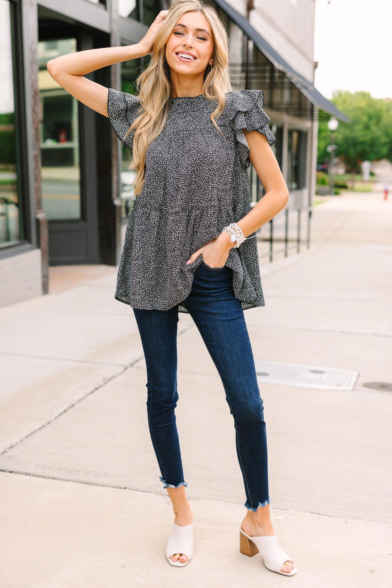 Join You Later Black Leopard Top Female Product Image