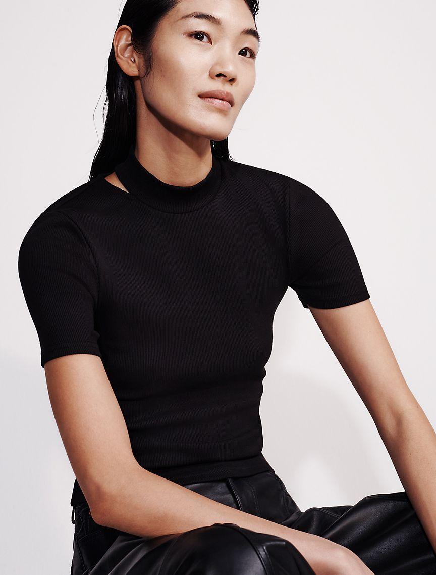 Calvin Klein Women's Cut Out Slim Crewneck T-Shirt - White - S Product Image