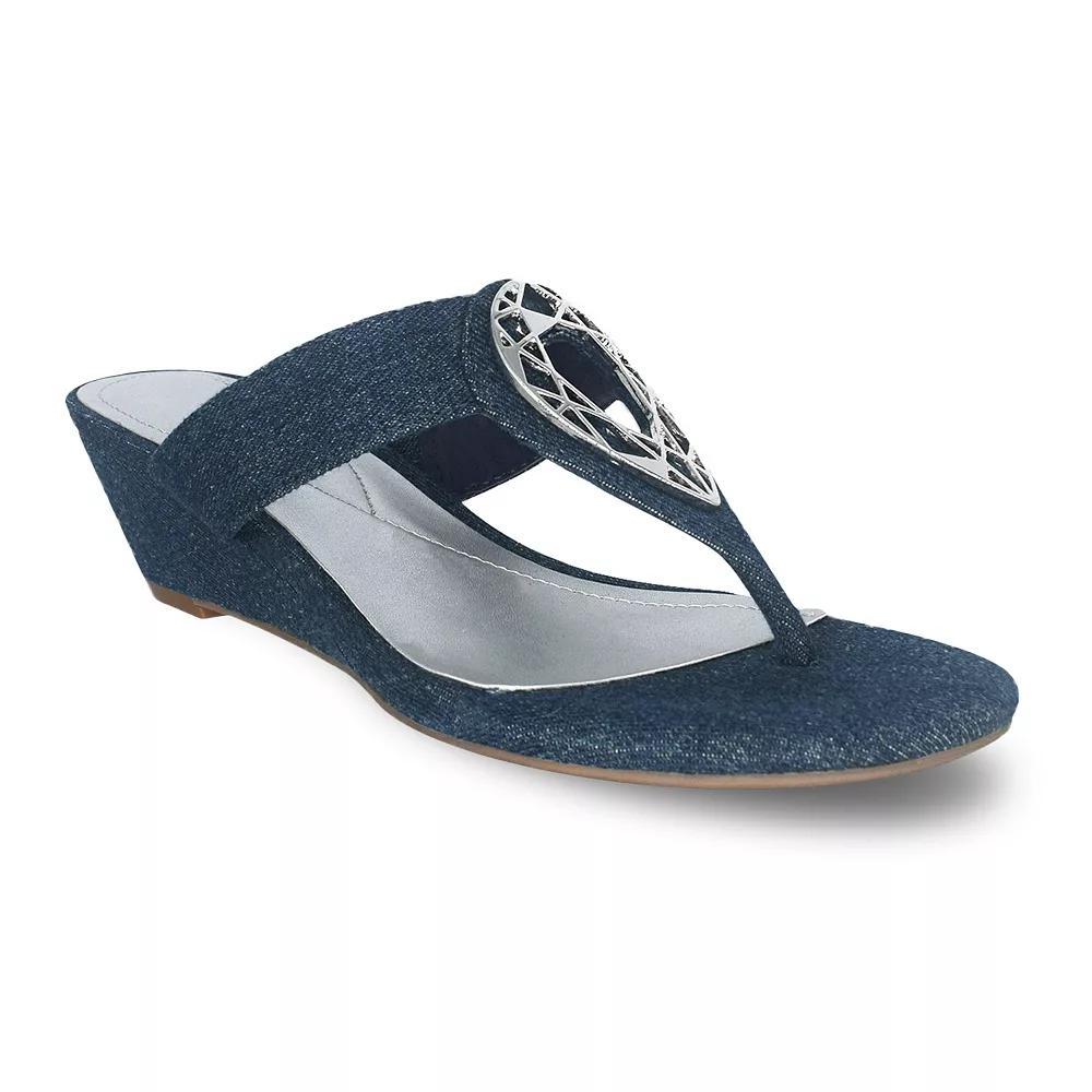 Impo Guiness Women's Memory Foam Thong Wedge Sandals, Size: 6.5, Blue Product Image