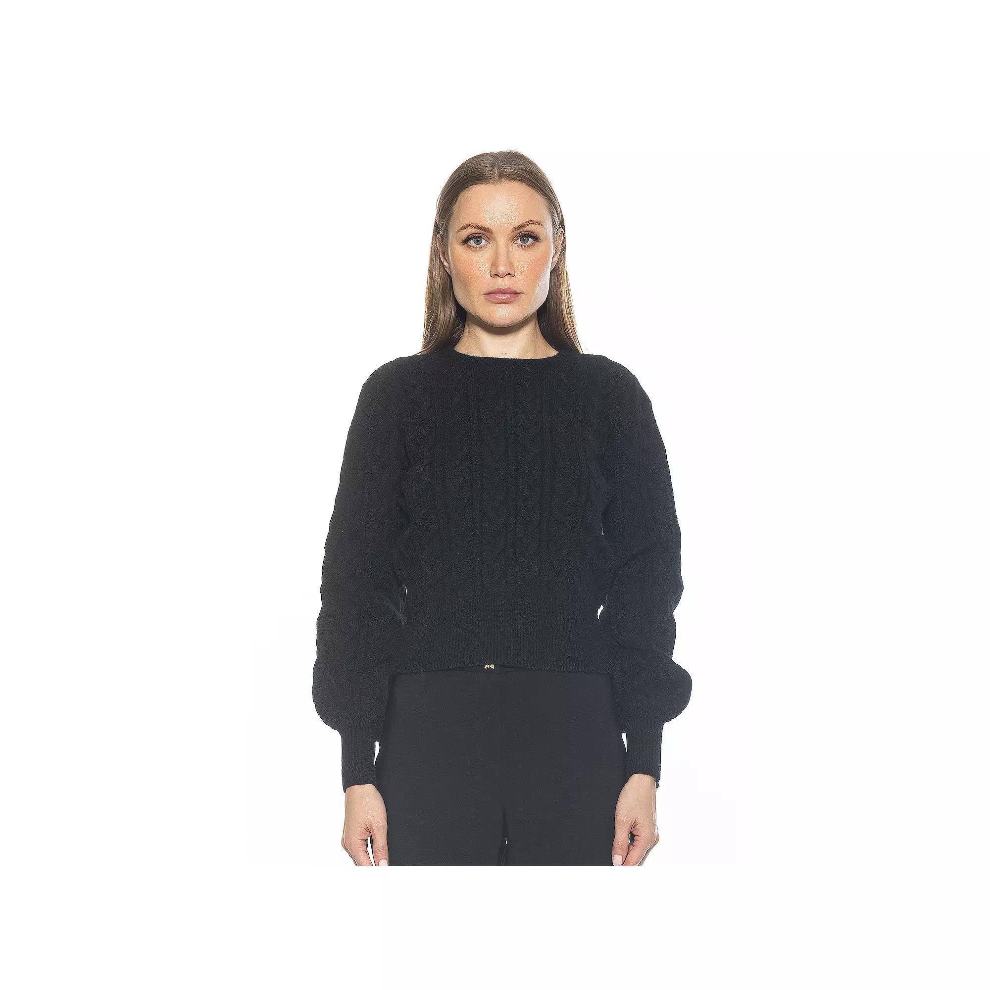 Women's ALEXIA ADMOR Berli Crewneck Bubble Sleeve Cable Knit Sweater, Size: XL, Black Product Image