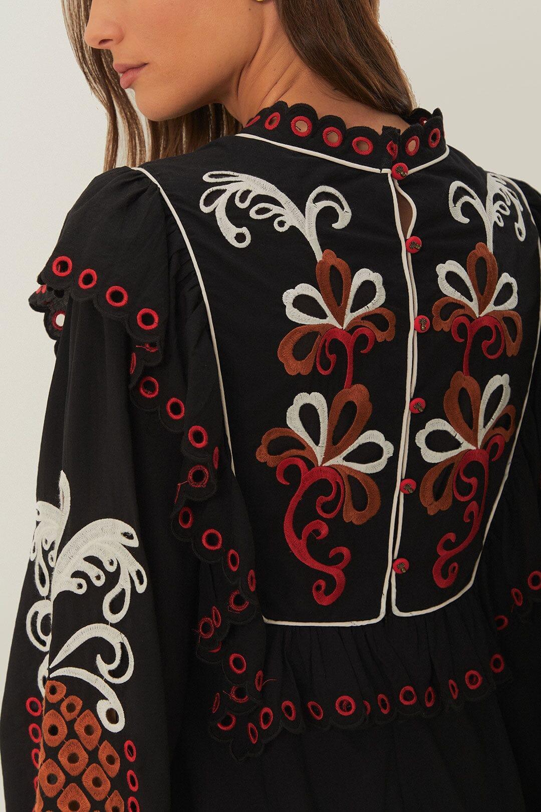 Cashew Mandala Richilieu Long Sleeve Maxi Dress, CASHEW MANDALA BLACK / S Product Image