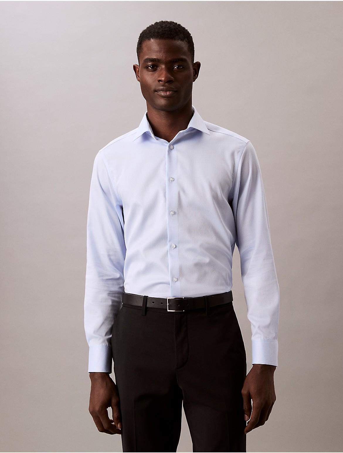 Calvin Klein Men's Steel Solid Slim Fit Button-Down Shirt - Blue - 16/34-35 Product Image