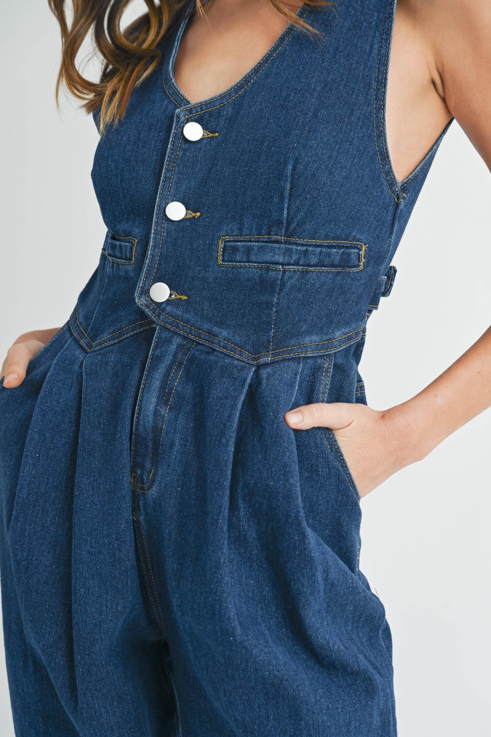Denim Vest Jumpsuit Product Image