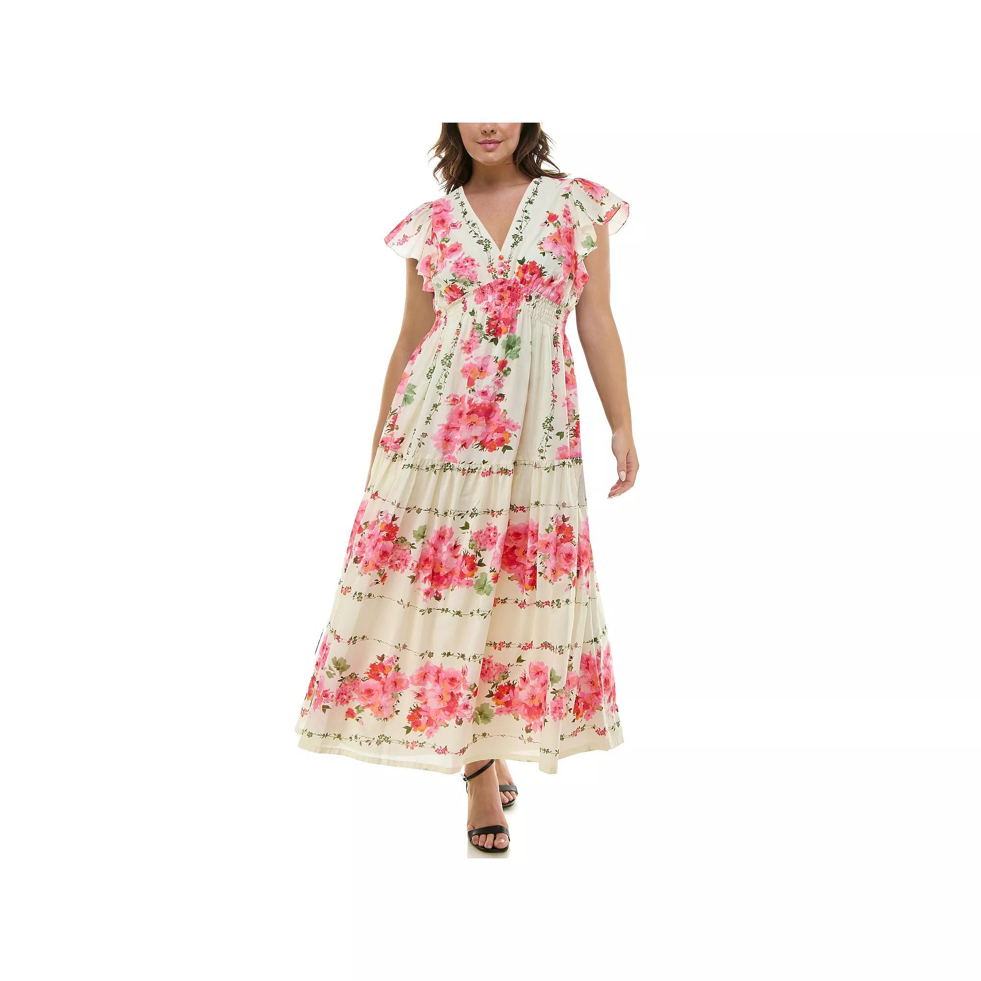 Plus Size Taylor Flutter Sleeve Fit and Flare Dress, Womens Ivory Bubblegum Product Image