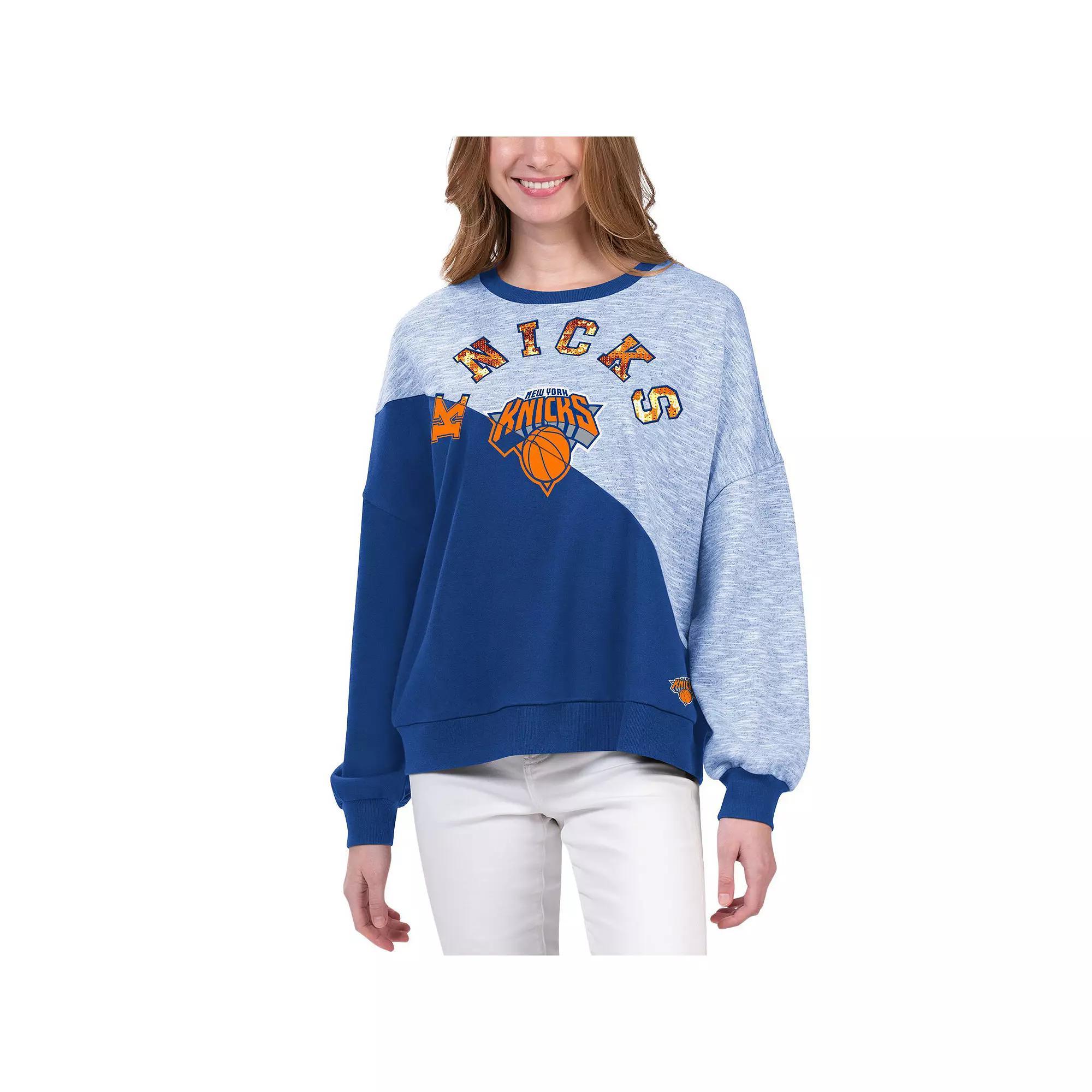 Women's G-III 4Her by Carl Banks Blue New York Knicks Benches Split Pullover Sweatshirt, Size: XL Product Image