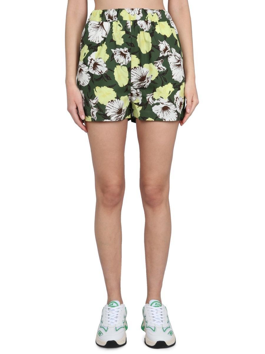 MSGM Floral Printed High Waist Shorts In Green Product Image