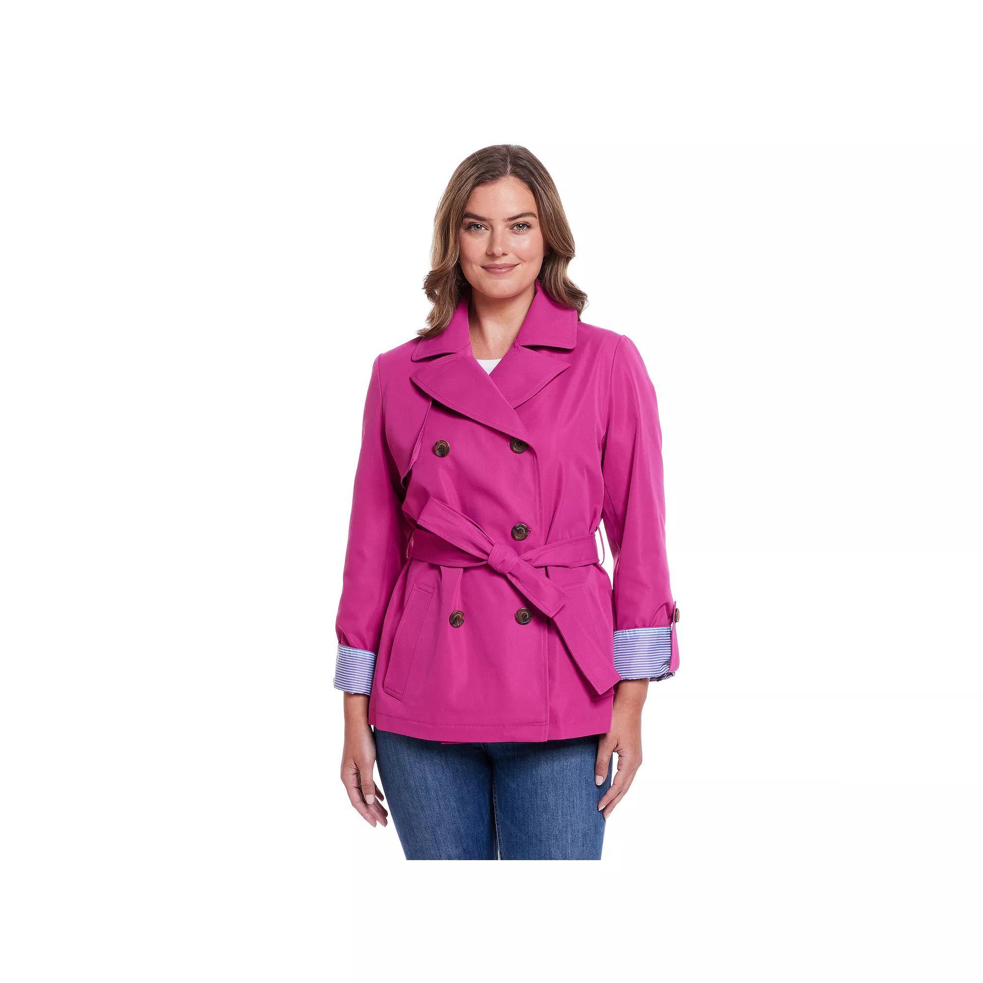 Women's Weathercast Lightweight Double Breasted Tie Waist Trench Coat, Size: Medium, Blue Product Image
