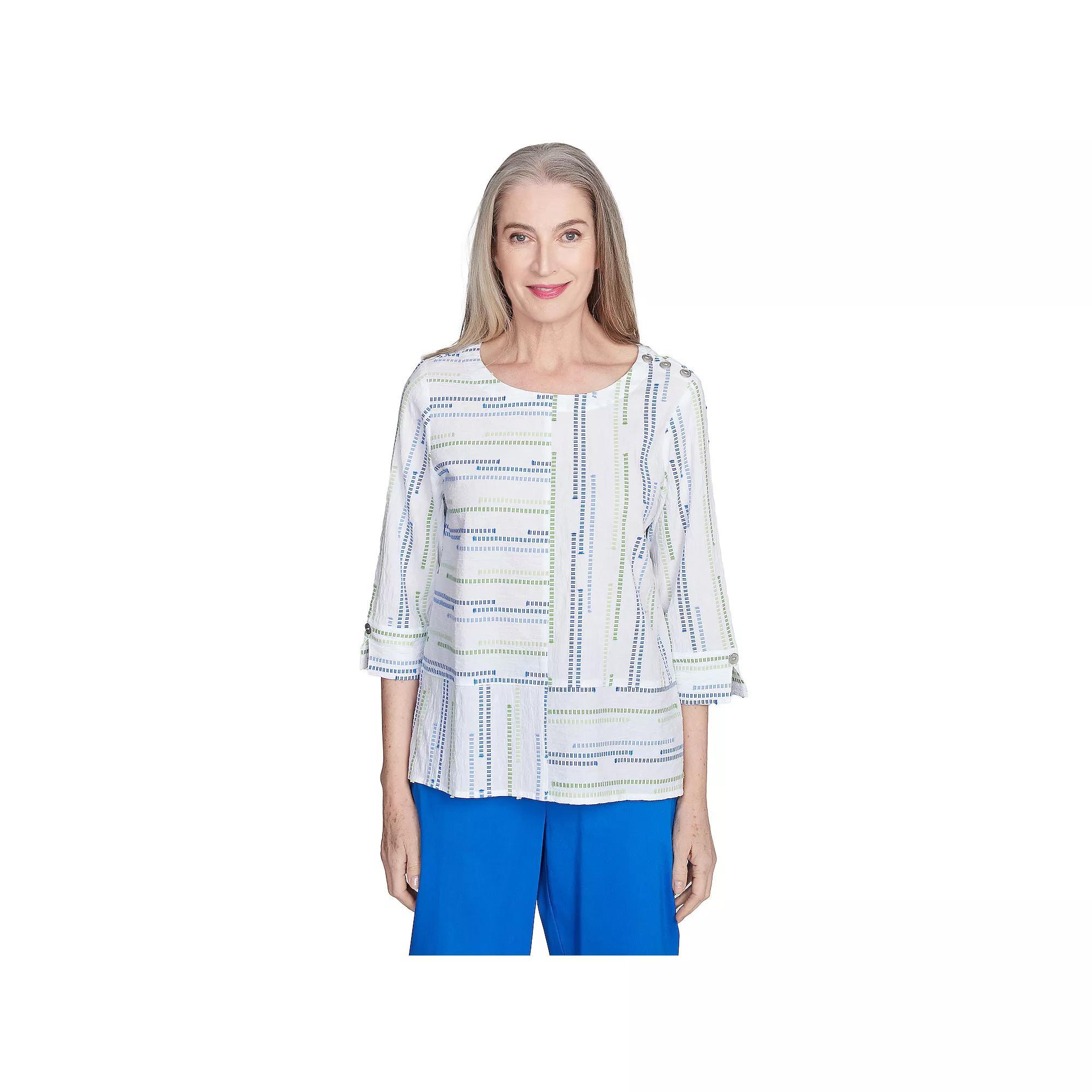 Petite Alfred Dunner Spliced Textured Jacquard Top, Women's, Size: Large Petite, Blue Team Product Image